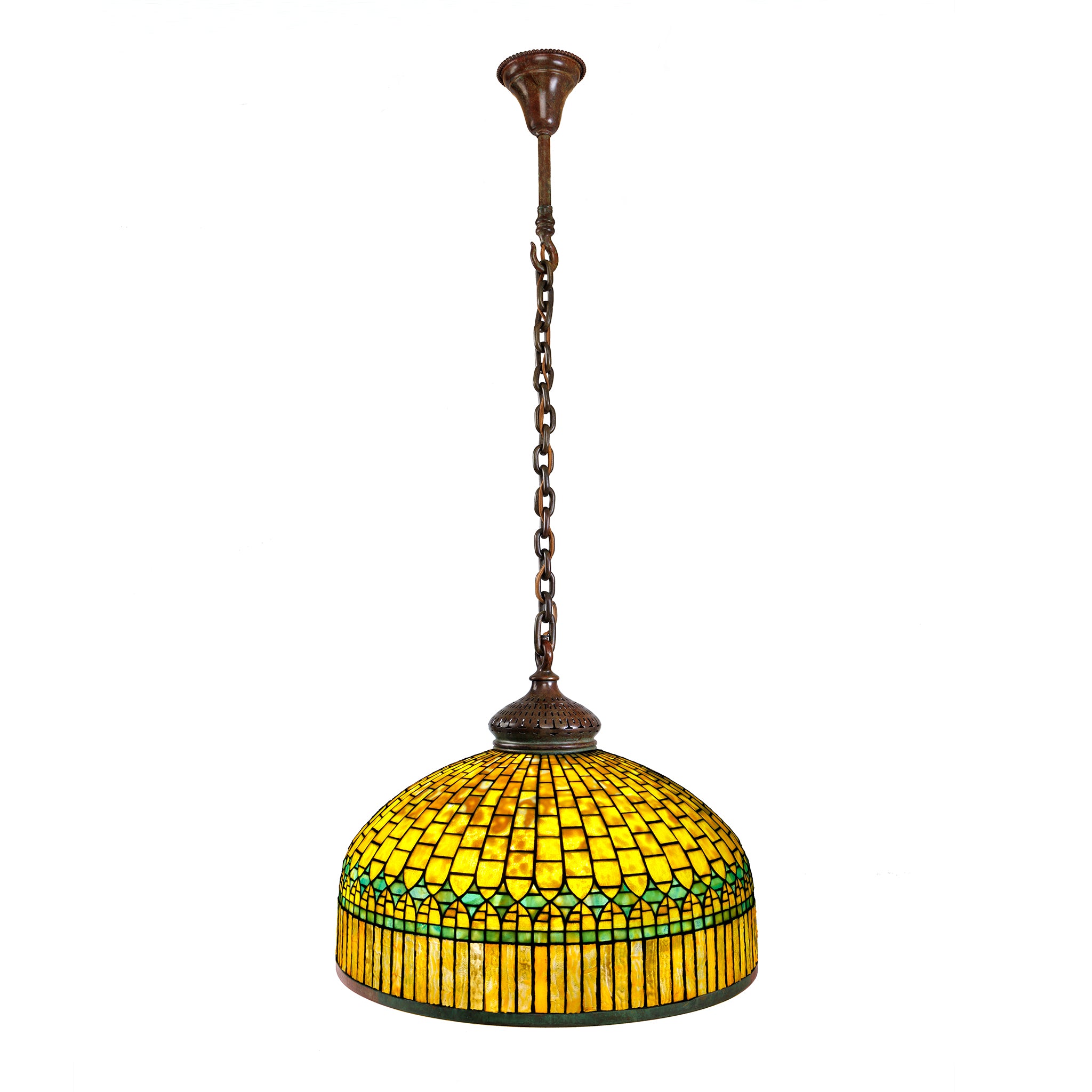 Tiffany Studios New York Curtain Border Chandelier - Vintage Stained Glass Pendant Light for Dining Room, Living Room & Bedroom Decor