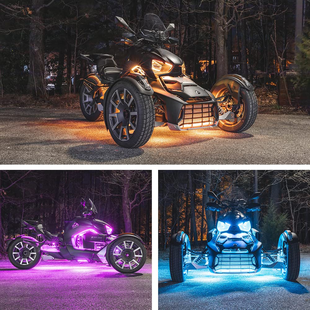 LEDGlow 20-Piece Advanced Million Color LED Motorcycle Underglow Lighting Kit for Can-Am Ryker - Waterproof Control Box & Flexible Strips - Brake Light Feature - Perfect for Night Riding & Custom Bike Shows