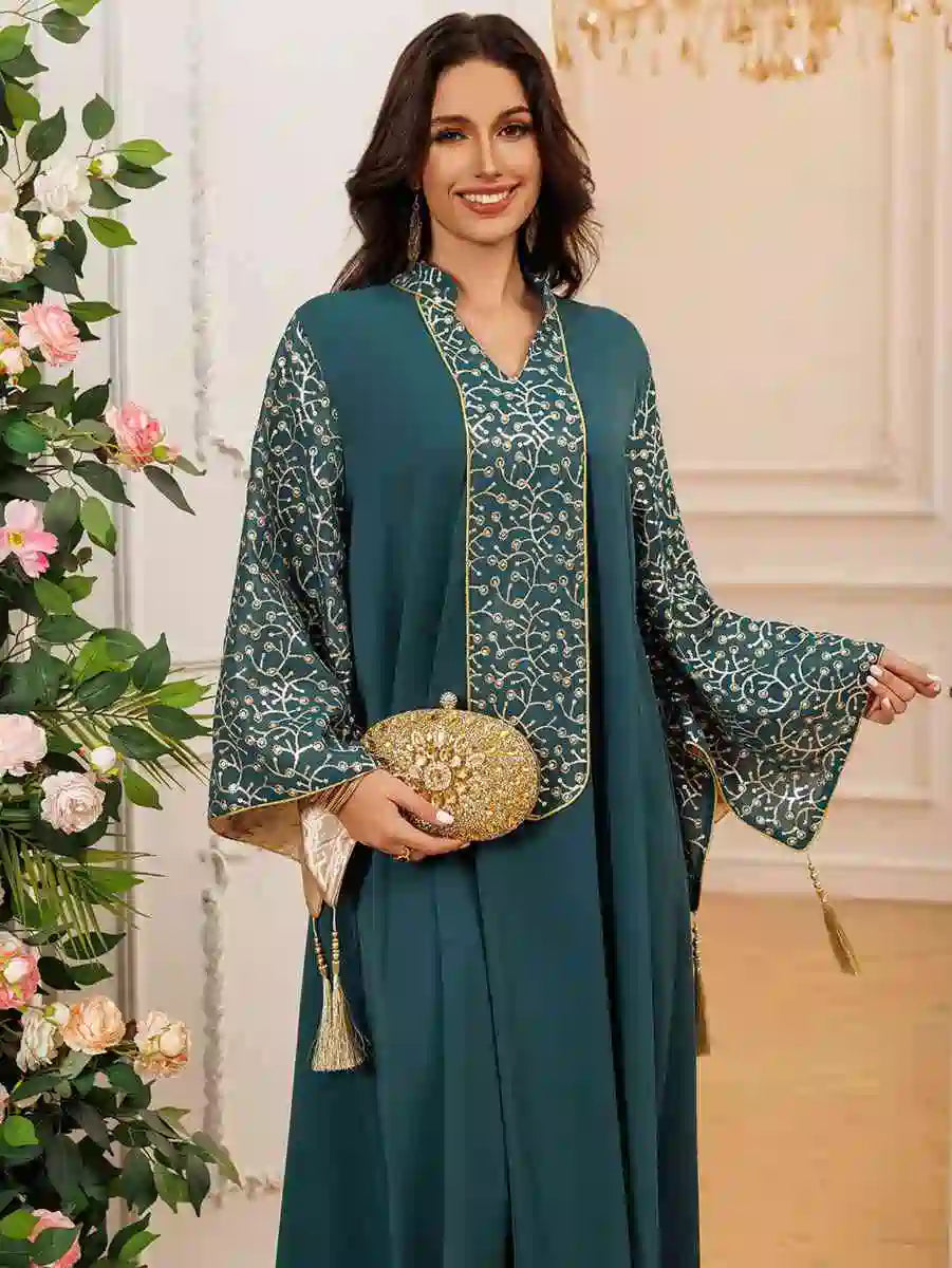 Elegant Eid Embroidery Tassel Caftan Dress for Women - Flowy Long Kaftan with Intricate Designs #25438 | Perfect for Eid Celebrations, Weddings & Special Occasions