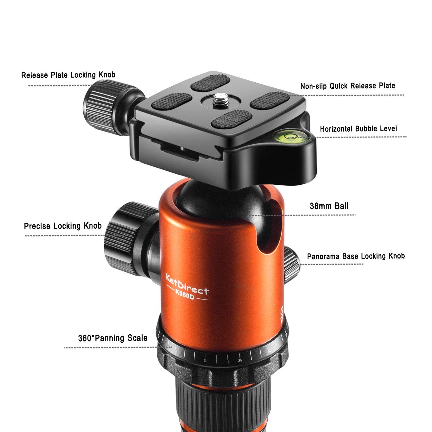 Professional Lightweight Aluminum Camera Tripod with 360° Ball Head & Carry Case - Compact DSLR Tripod for Canon Nikon Sony Olympus - Perfect for Travel, Vlogging & Outdoor Photography (Orange)