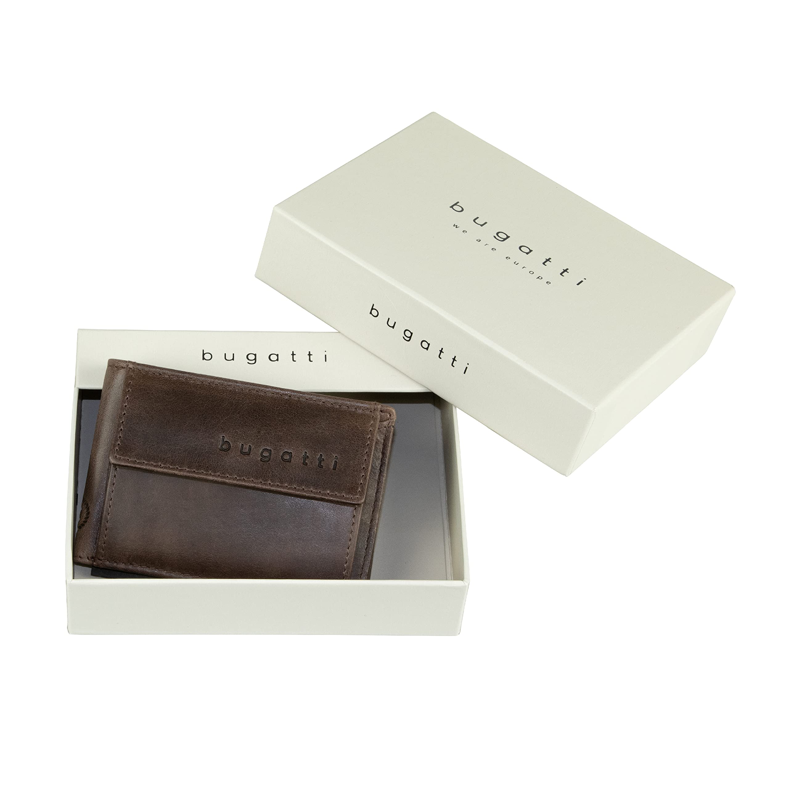 Bugatti Volo Genuine Leather Men's Slim Wallet - Small Brown RFID Blocking Bifold for Everyday Carry & Travel