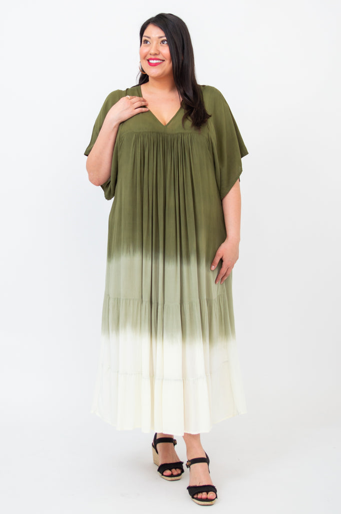 Empress Dress - Green Dip Dye Maxi Dress for Women | Boho Chic Summer Dress for Beach, Wedding & Special Occasions