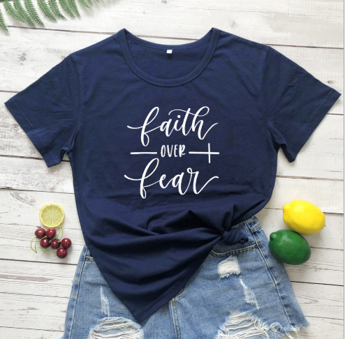 Faith Over Fear Christian T-Shirt for Women - Religious Inspirational Tee - Perfect for Church, Bible Study & Everyday Wear
