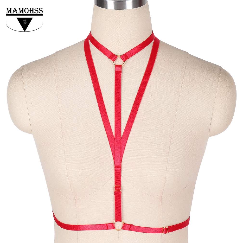 MAMOHSS Women's Adjustable Hollow Out Strappy Cage Bra - Sexy Elastic Body Harness Lingerie for Night Out, Clubwear and Boudoir Fashion