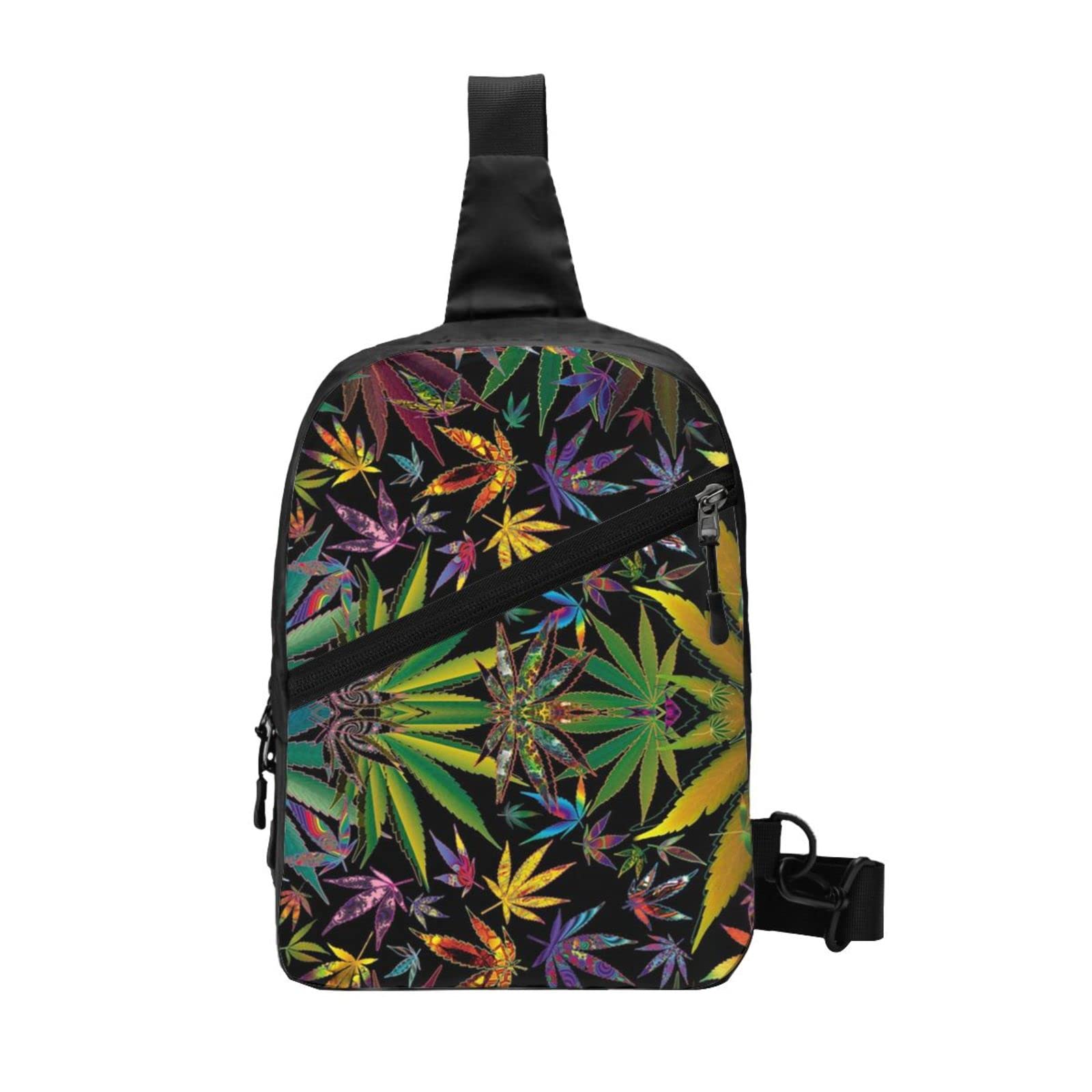 Trippy Multi-Pot Weed Leaves Small Sling Crossbody Backpack for Men & Women - Foldable Shoulder Bag for Hiking, Travel & Festival Use