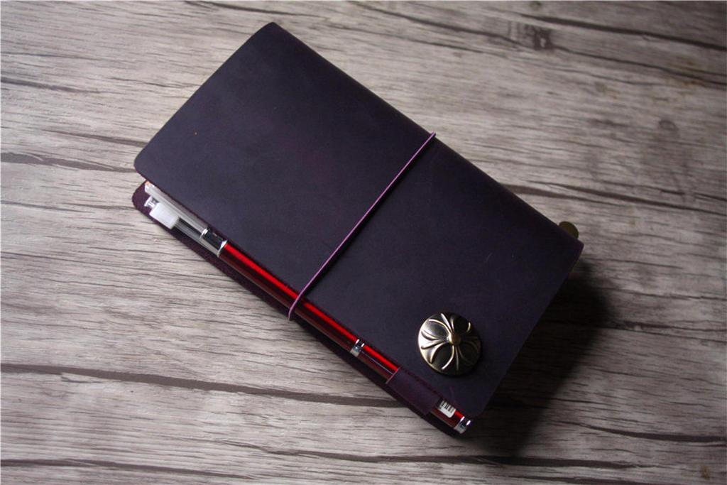 Custom Purple Leather Traveler's Notebook Journal - Personalized Name Engraving | Perfect for Bullet Journaling, Travel Diary & Gift Ideas