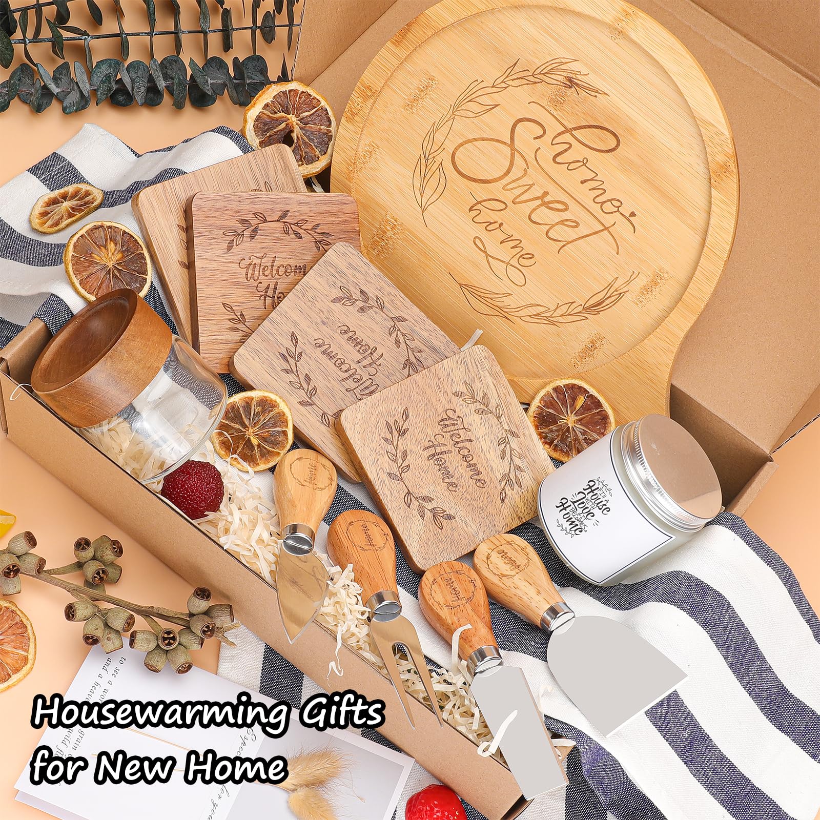 Housewarming Gift Basket Set for New Homeowners - Thoughtful Closing Gifts for Couples & Realtors - Includes 'Home Sweet Home' Coasters - Perfect for Housewarming Parties & New Home Celebrations