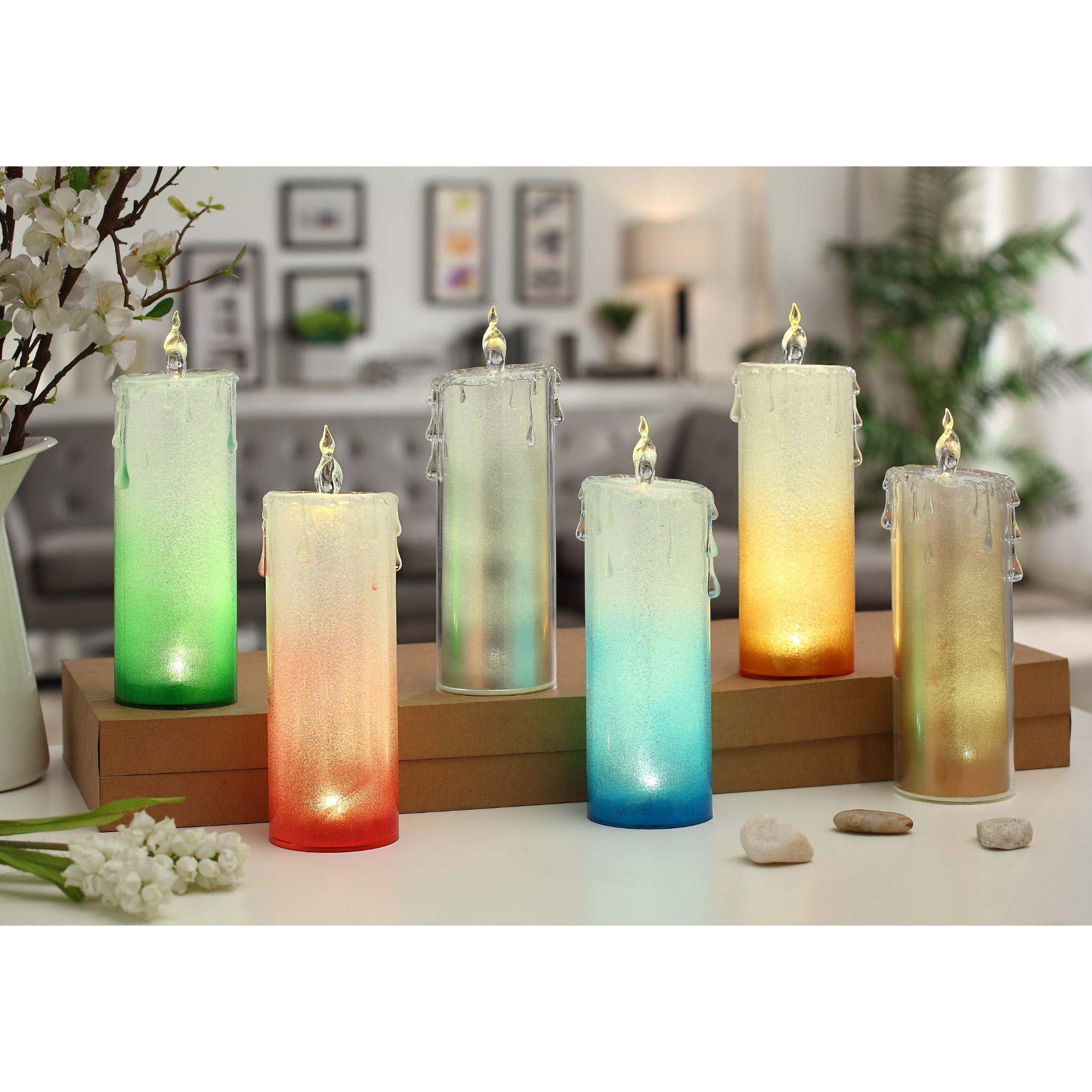 12-Pack Clear Bi-Color LED Flameless Candles 9.5
