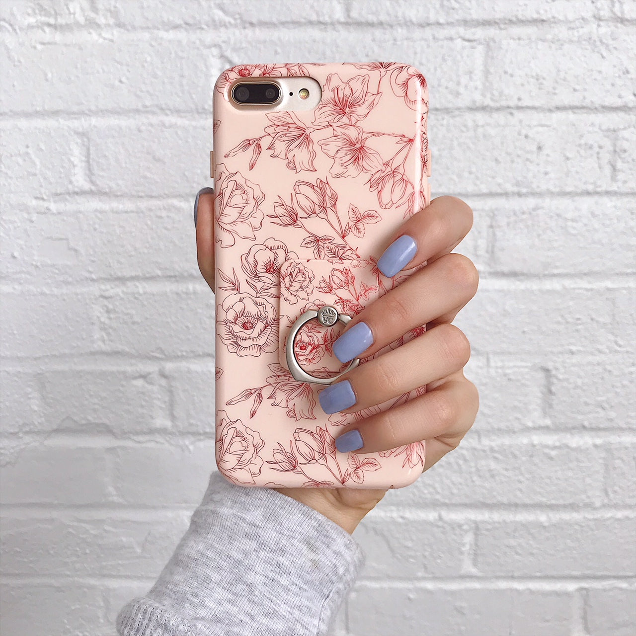 Nude Red Chrome Floral Phone Ring Holder - Grip Stand for iPhone Samsung Smartphones - Perfect for Selfies, Watching Videos, and Secure One-Handed Use
