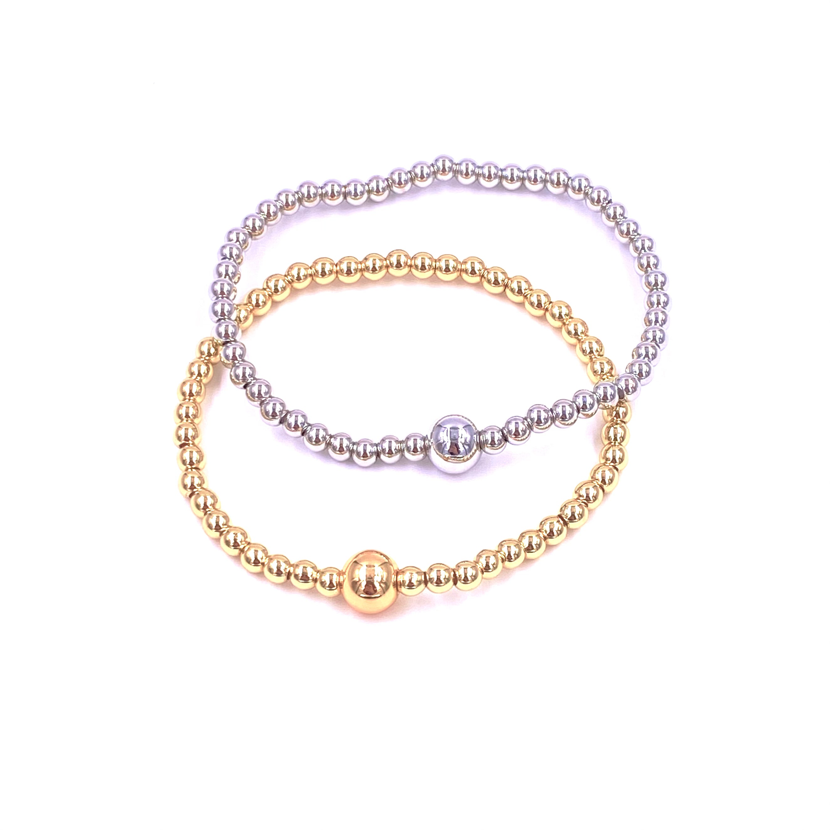 Ashley Gold Stainless Steel Single Ball Beaded Stretch Bracelet for Women - Adjustable Fashion Jewelry for Party, Wedding & Everyday Wear