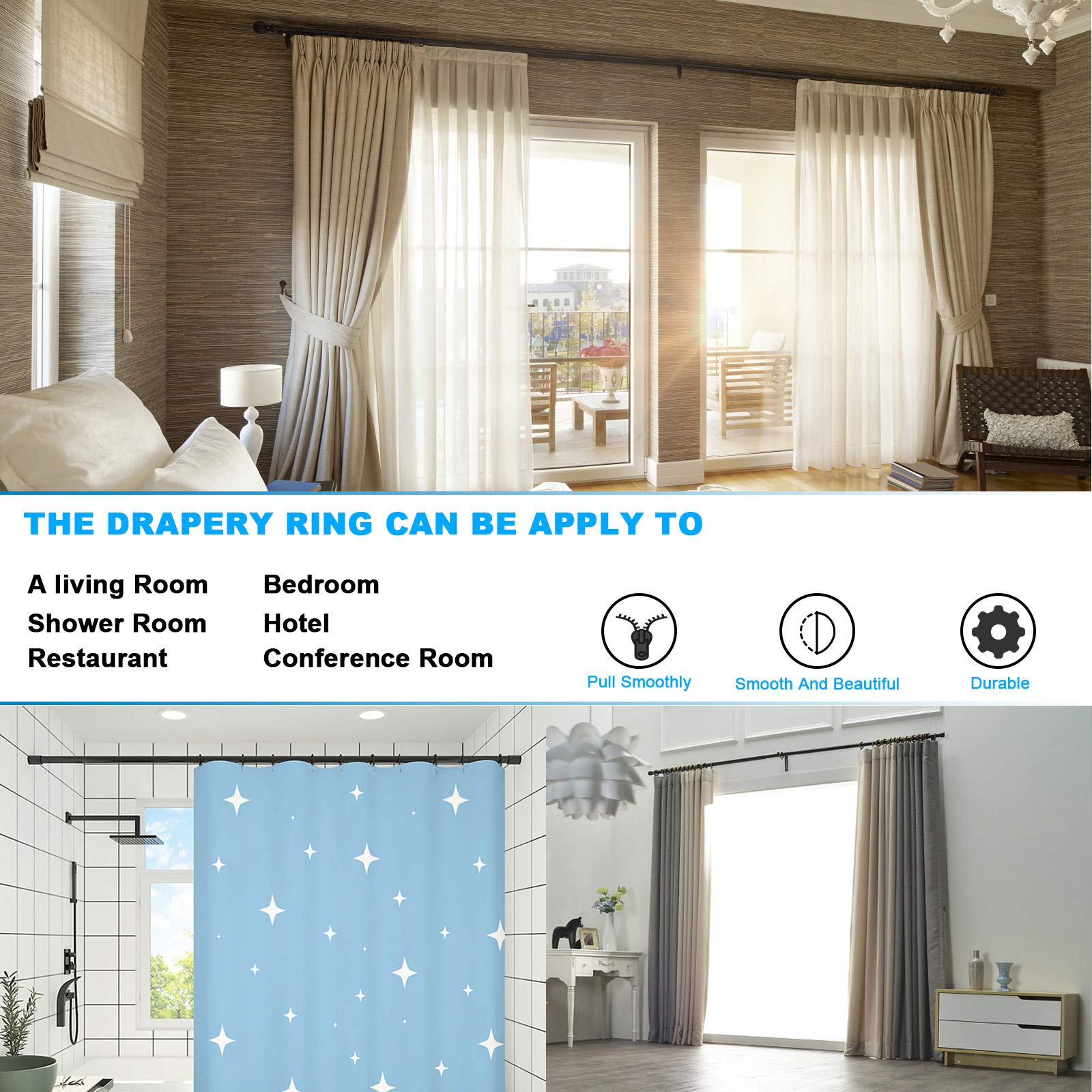 40 PCS Black Eyelet Curtain Rings for 1.0 Inch Rod - Heavy Duty Drapery Hooks for Sheer, Blackout & Thermal Curtains - Perfect for Living Room, Bedroom & Window Decor