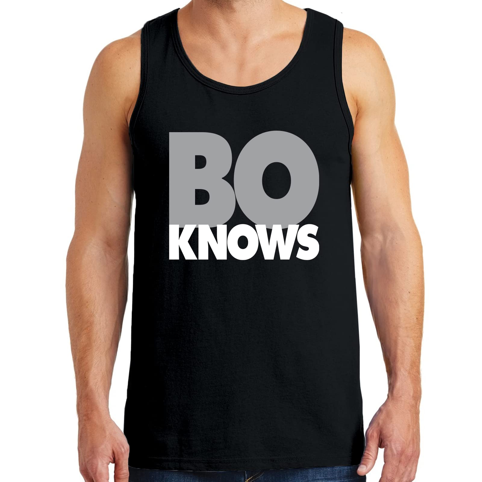 UGP Campus Apparel Bo Knows Men's Tank Top - Grey/Black - Athletic Workout Shirt for Gym, Running & Casual Wear