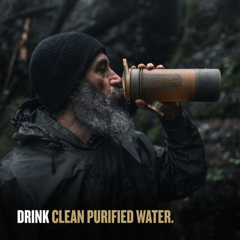 GRAYL GeoPress™ Water Purifier Bottle - Coyote Brown | Portable Filter for Hiking, Camping & Travel | Removes Bacteria, Viruses & Chemicals