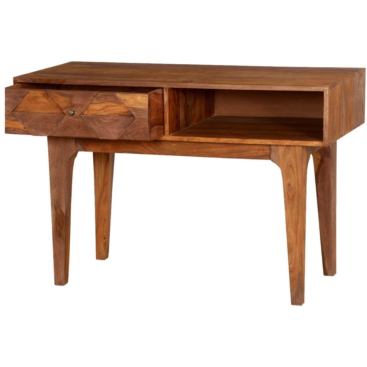 Hand Carved Solid Wood Writing Desk with Diamond Accents - Elegant Home Office Desk for Study, Work & Writing - Perfect for Modern & Classic Interiors