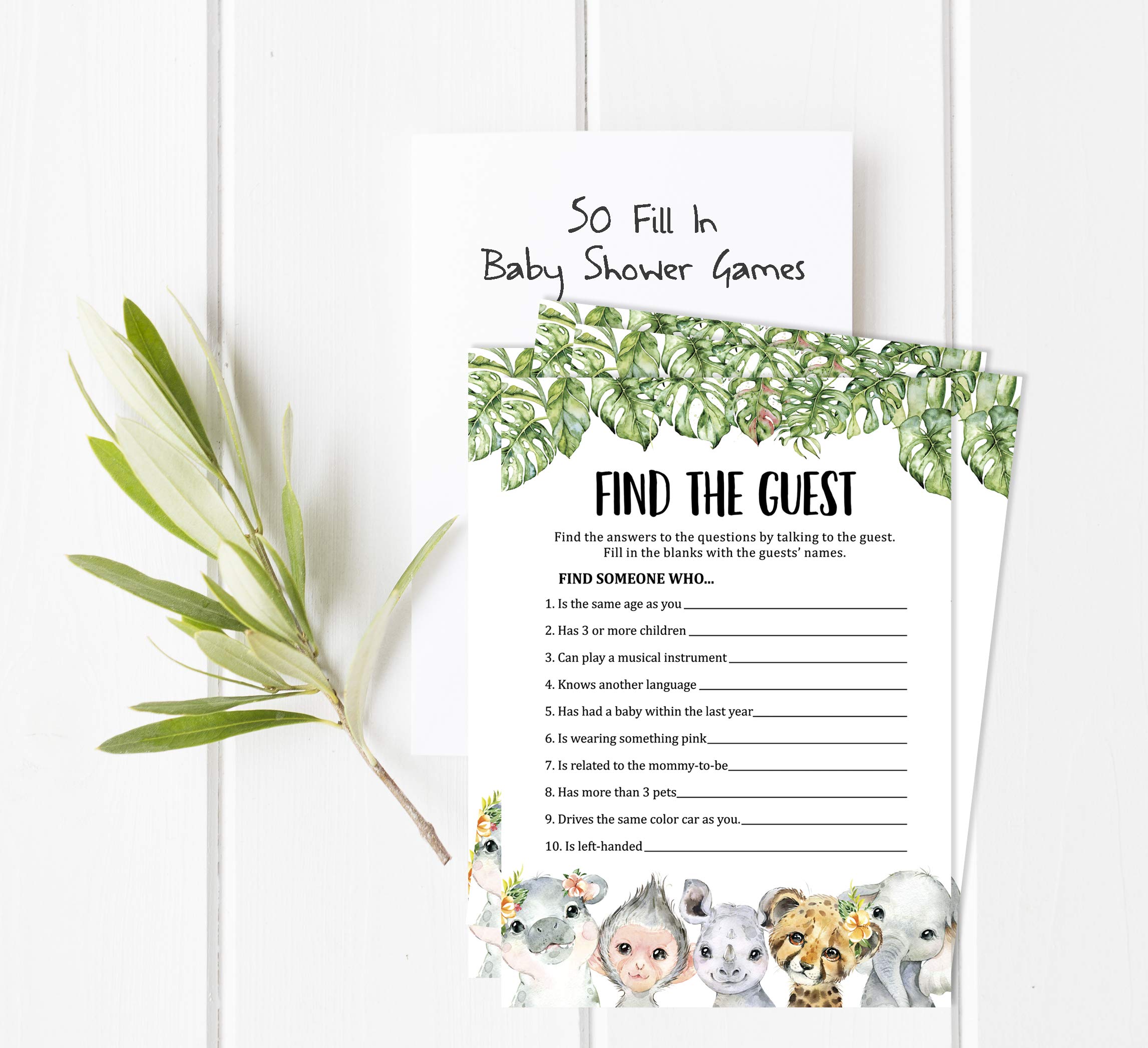 50-Piece Find The Guest Baby Shower Game Set - Safari Jungle Animal Themed Icebreaker Party Activity for Baby Showers, Gender Reveals & Bridal Showers - Fun Interactive Group Game for All Ages