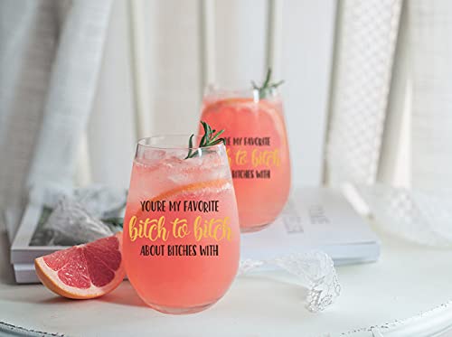 Funny Wine Glasses for Women - 'You're My Favorite Bitch' Novelty Gift for Birthday, Christmas, Bachelorette Party - 17oz Stemless Glass for Sister, Wife, BFF, Coworkers - Perfect for Girls Night, Wine Tasting & Friendship Celebrations