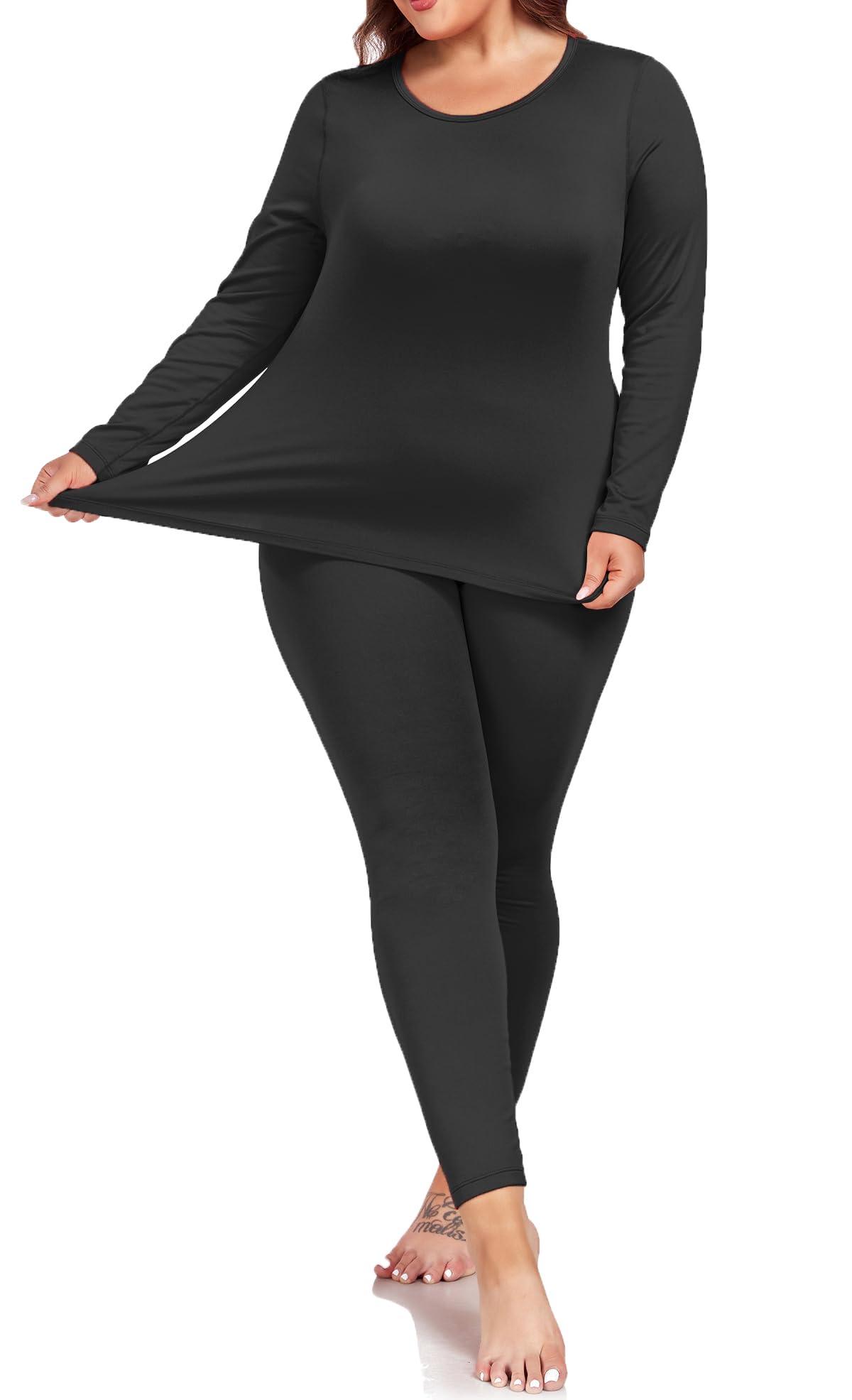 Women's Plus Size Thermal Underwear Set - Fleece Lined Long Sleeve Base Layer Top & Bottom for Cold Weather (XL-5XL) | Winter Workout, Skiing, Snowboarding & Outdoor Activities