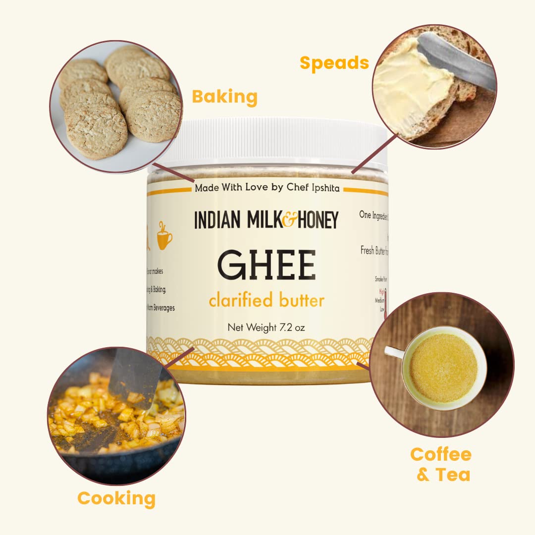 Organic Indian Milk & Honey Classic Ghee Butter - 100% Grass-Fed, 7.2 oz - Handcrafted, Locally Sourced, Lactose & Gluten Free - Pure Clarified Butter in Eco-Friendly PET Jar - Perfect for Keto, Paleo & Ayurvedic Cooking