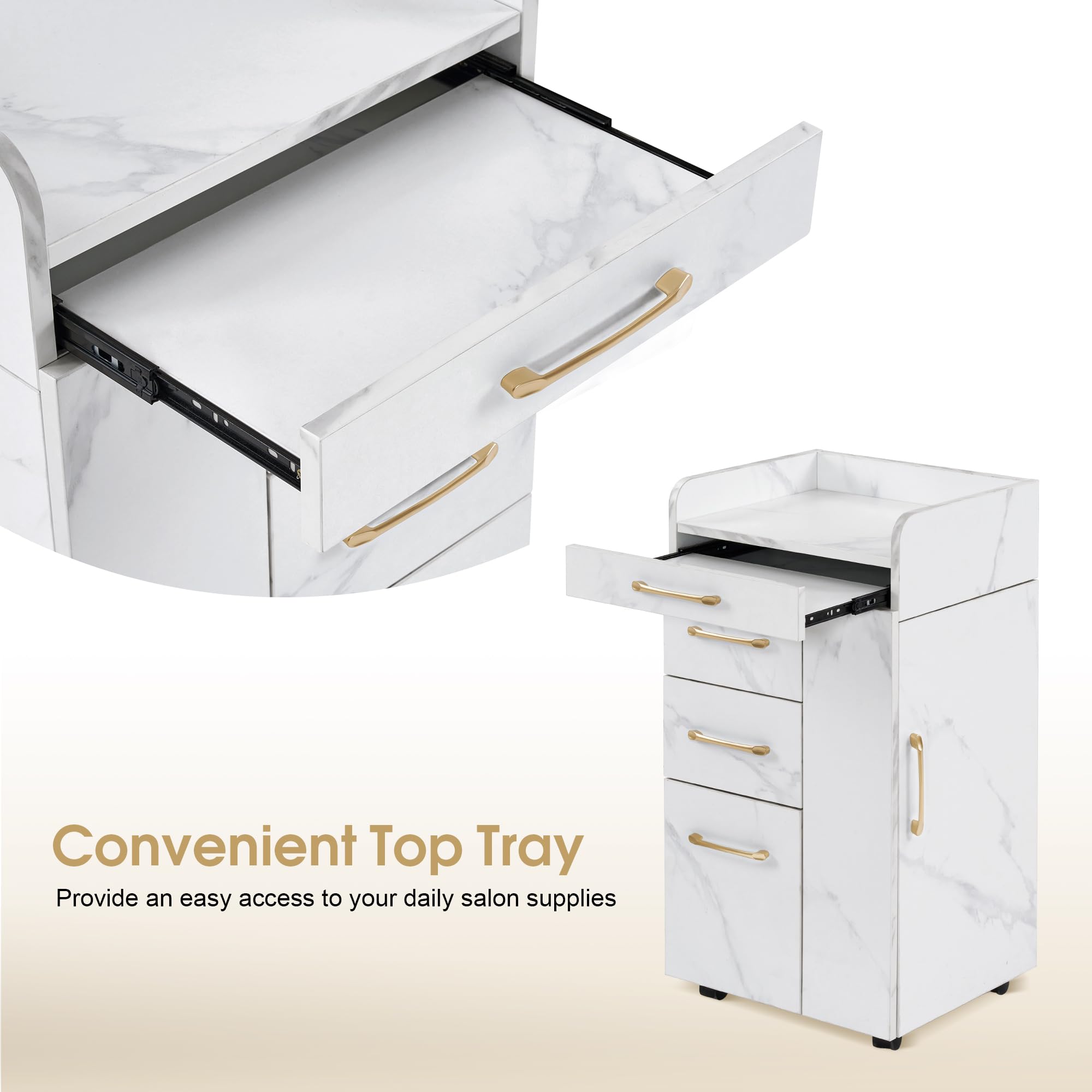 BarberPub Salon Trolley Cart - Professional Hair Styling Rolling Cart with 2 Lockable Wheels, 3 Drawers, 2 Cabinets & 3 Tool Holders - Beauty Salon Organizer & Storage Utility Cart DC2053 (White) - Perfect for Barbershops, Home Salons & Mobile Stylists