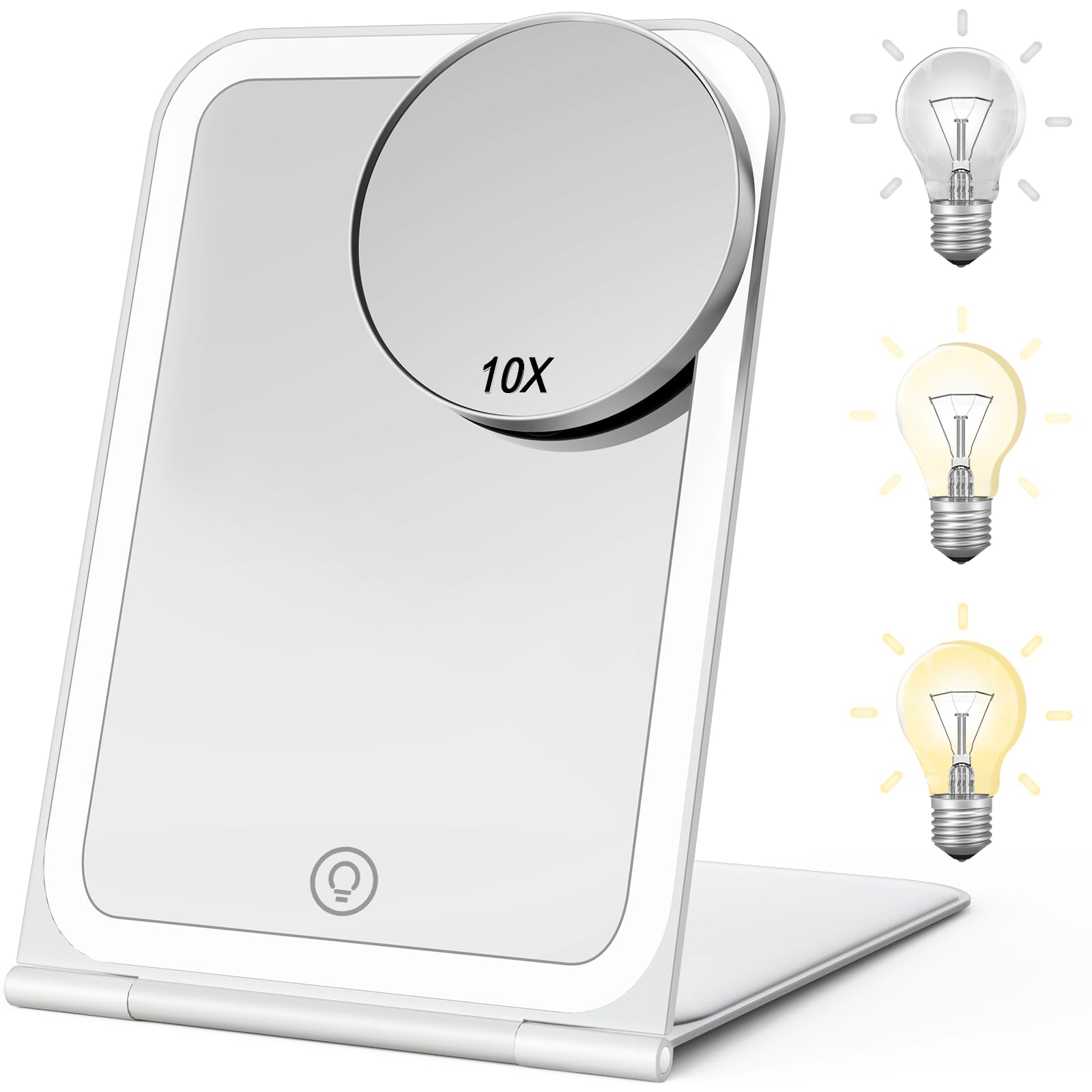 KerMiCi Lighted Travel Makeup Mirror with 10X Magnification - 72 LED Lights, Stepless Dimming & 3 Color Modes - Rechargeable Cosmetic Mirror for Home, Travel, Hotel & Vanity Essentials | Portable Makeup Mirror for Perfect Makeup Anywhere