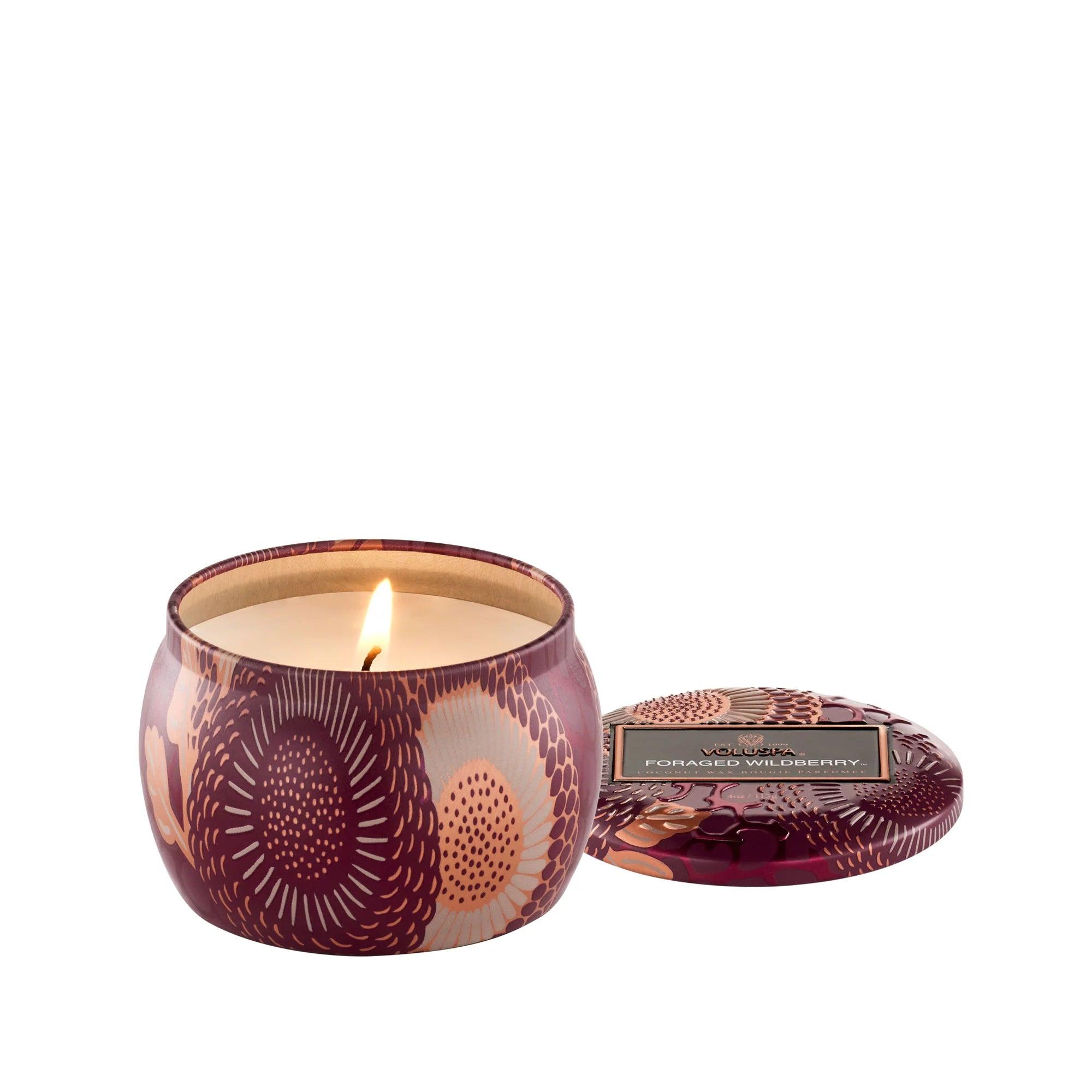 Organic Foraged Wildberry Mini Tin Candle - Handmade Soy Wax, Natural Aromatherapy for Home, Office & Gift Giving - Relaxing Scent for Meditation, Yoga & Romantic Ambiance