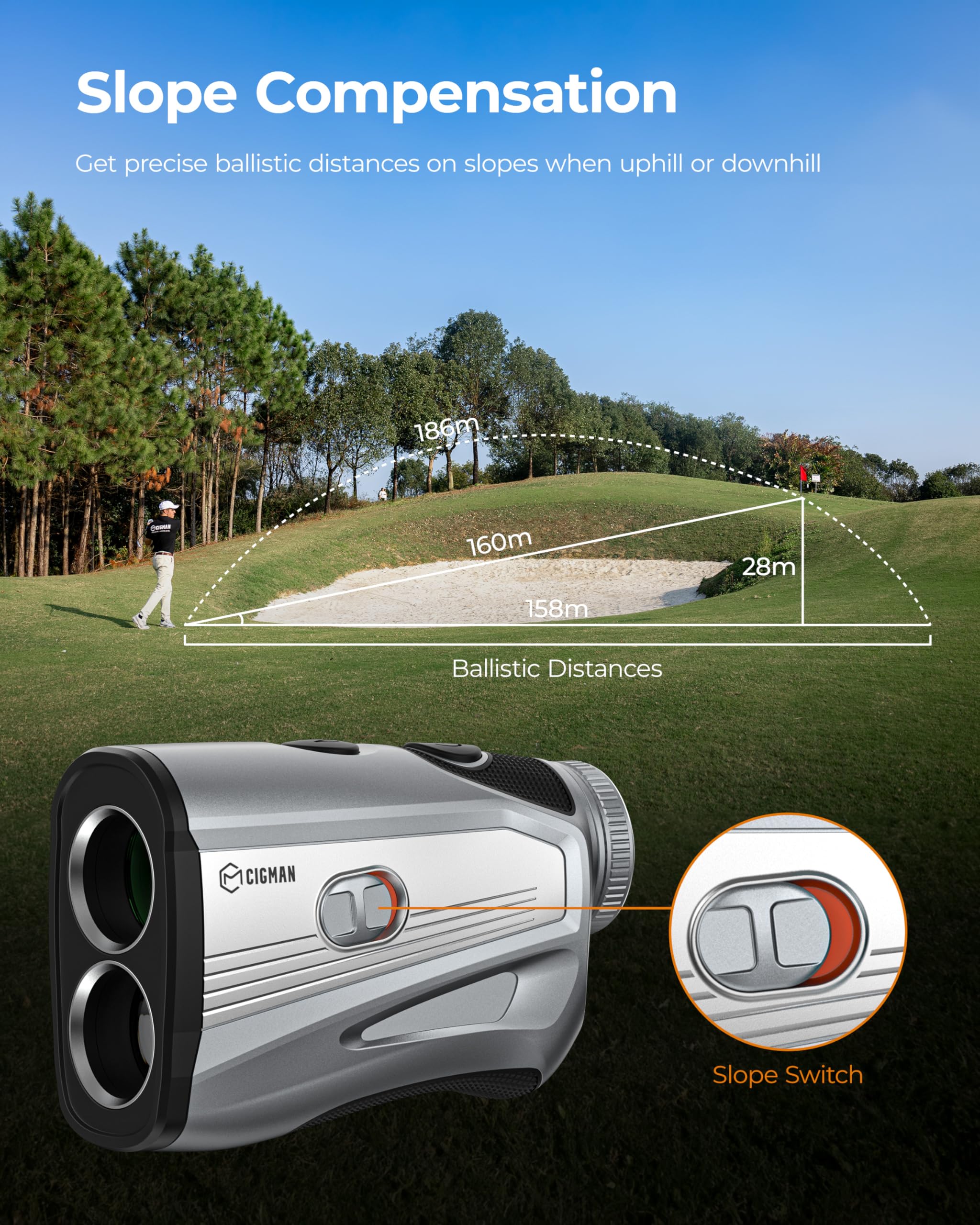 CIGMAN 850-1200 Yards Golf Laser Rangefinder with Slope - Rechargeable Magnetic Golf Range Finder with Continuous Scan, High-Precision LCD/OLED Screen, Flag Pole Lock & Vibration, 7X Magnification - Perfect for Golfing & Hunting Adventures