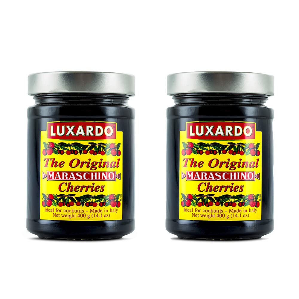 Luxardo Gourmet Maraschino Cherries 400g Jar (2-Pack) - Premium Cocktail Cherries for Martinis, Desserts & Baking - Perfect for Home Bars, Cocktail Parties & Gift Giving