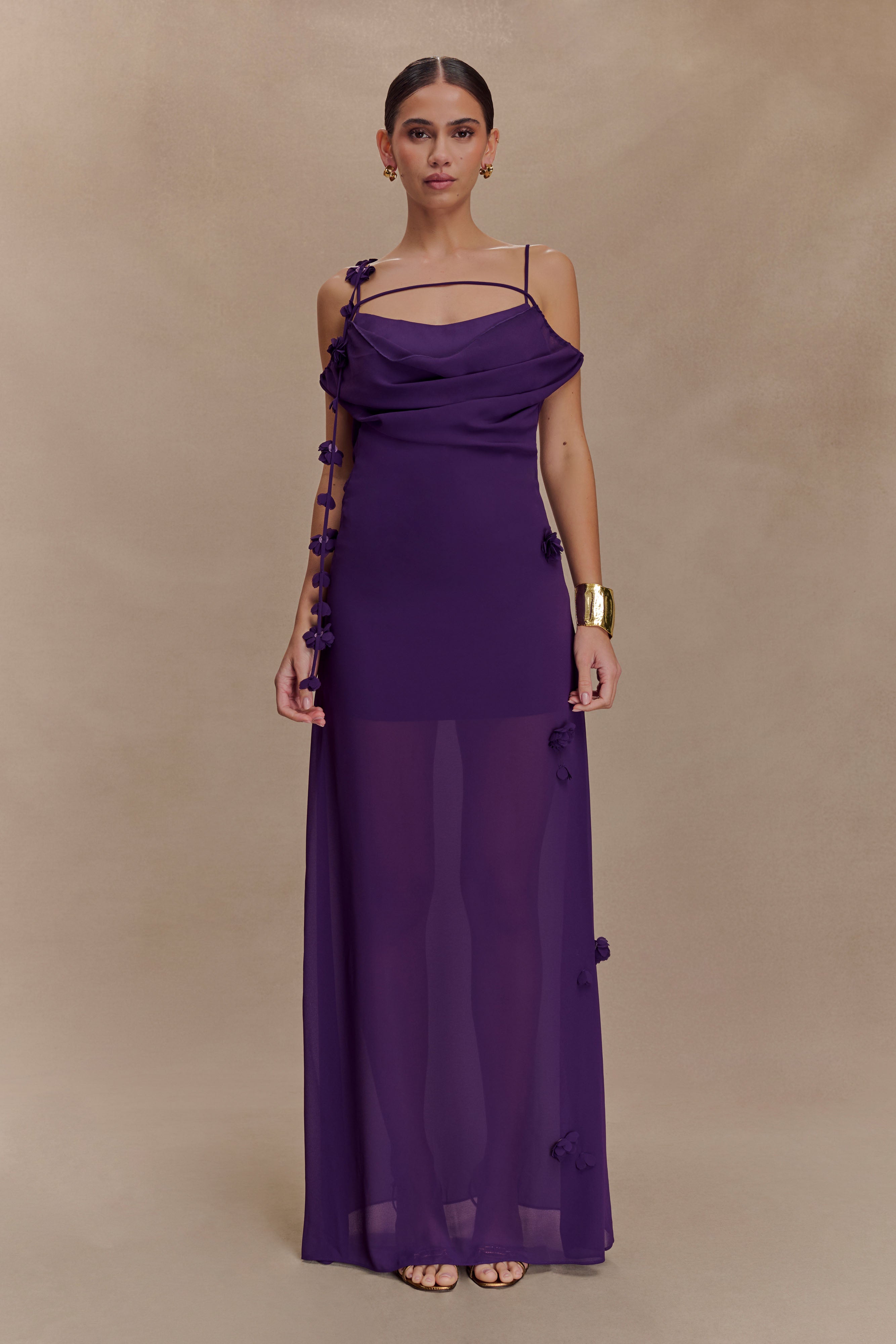 Rosalie Floral Chiffon Maxi Dress for Women - Elegant Purple Long Summer Dress for Beach Wedding, Party & Vacation