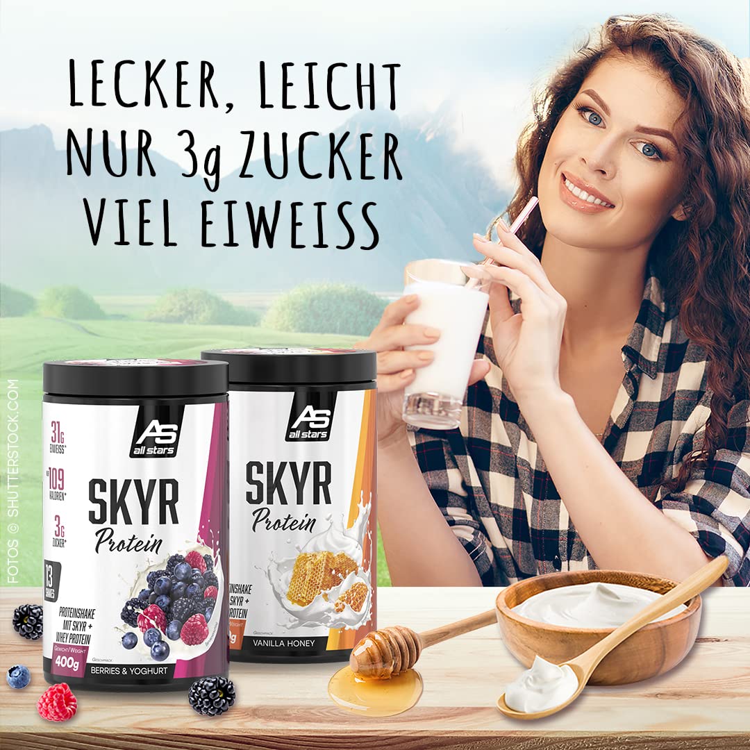 All Stars SKYR Protein Powder 400g - Whey Protein Concentrate & Icelandic SKYR Protein | Low Fat, Low Sugar, High Protein Powder | Creamy Berry Yogurt Flavor for Post-Workout Recovery & Healthy Smoothies