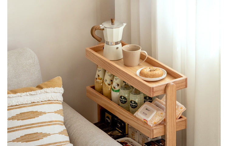 Oak Solid Wood Mobile Storage Rack Cart - Ultra Narrow Space-Saving Organizer for Kitchen, Bathroom, or Office Use