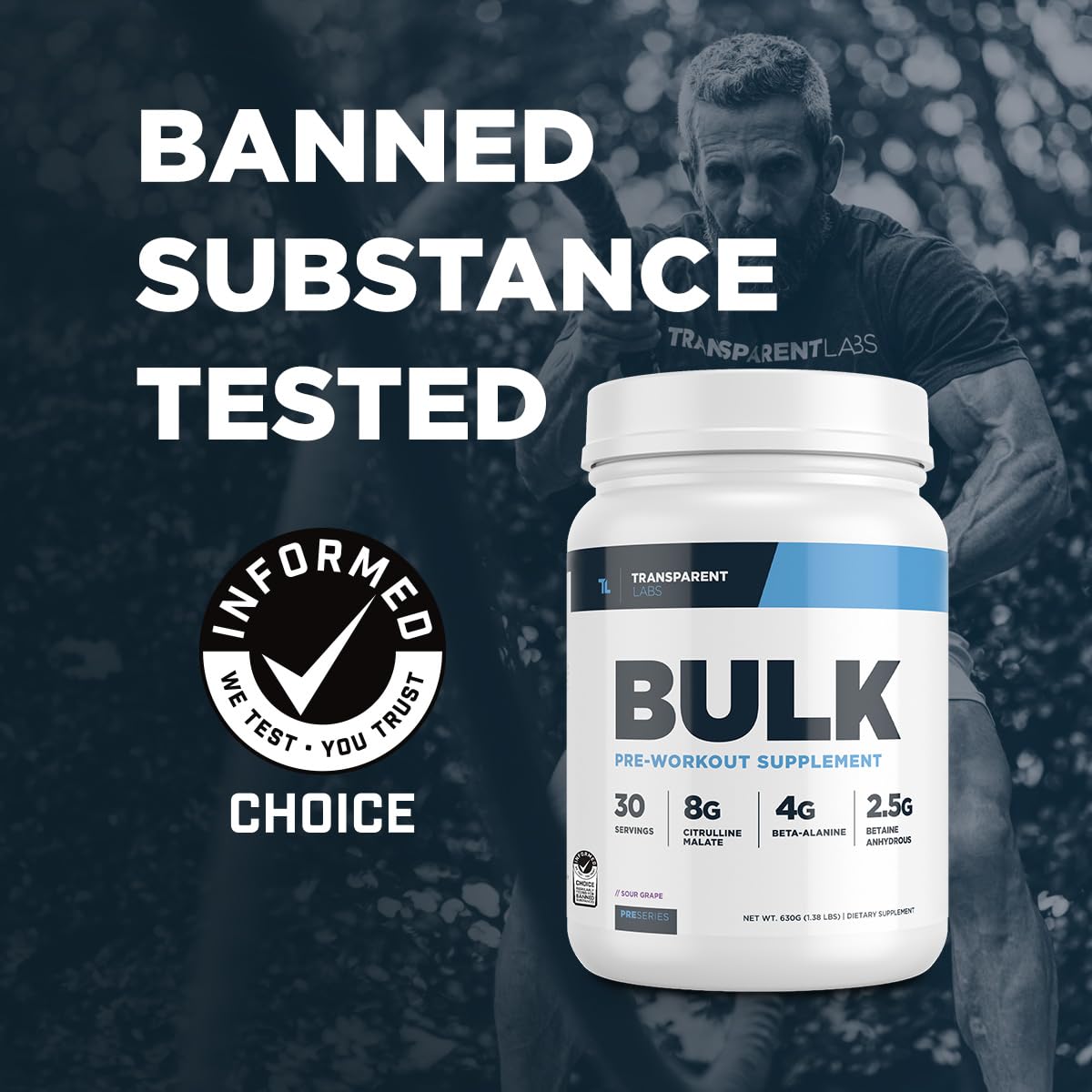 Transparent Labs Bulk Pre-Workout - Blue Raspberry, 30 Servings for Muscle & Strength | Gym & Fitness