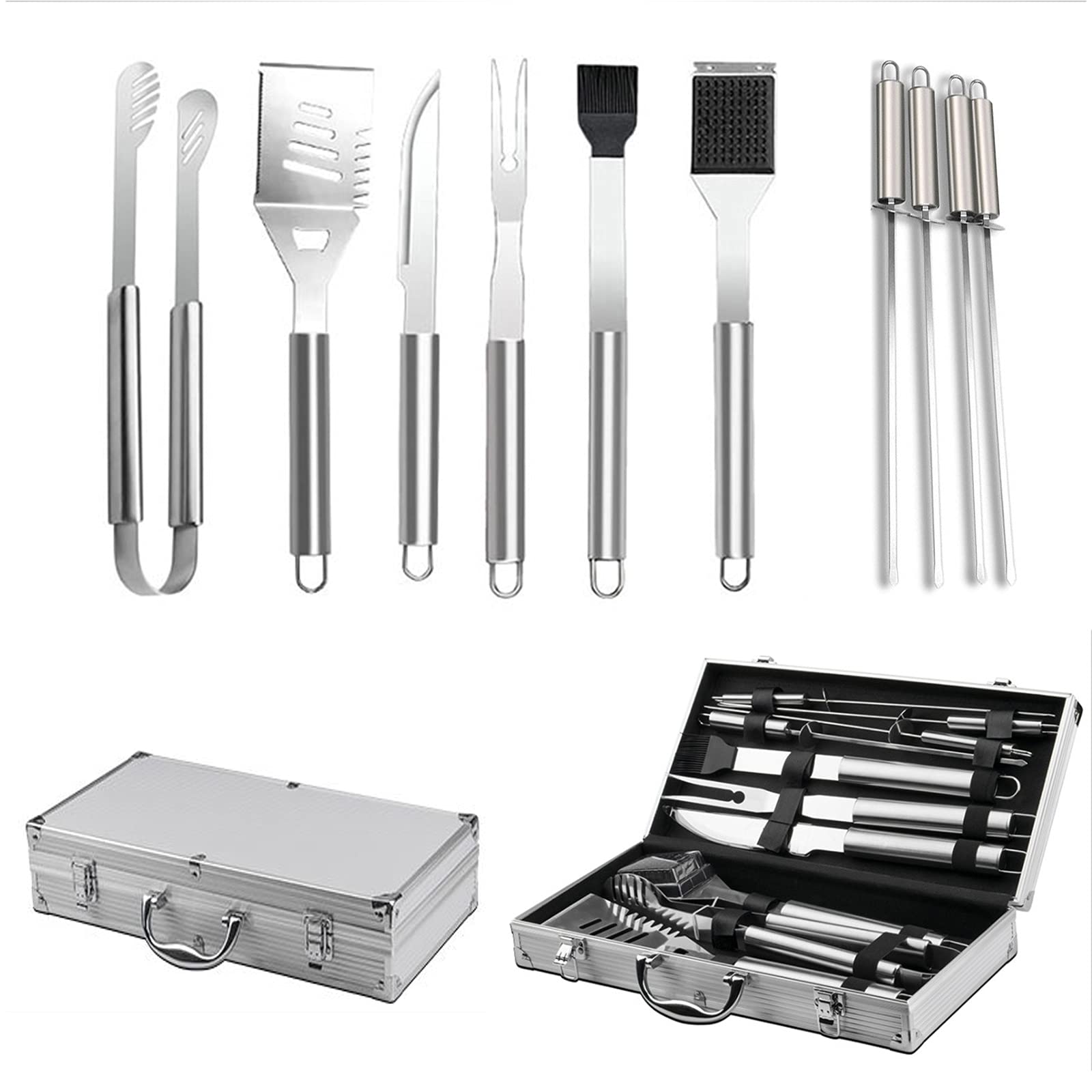 Premium 10-Piece Stainless Steel BBQ Grill Set with Heat-Resistant Handles & Storage Case - Complete Outdoor Barbecue Utensils for Men & Women - Perfect for Backyard Grilling, Camping, and Tailgating Parties