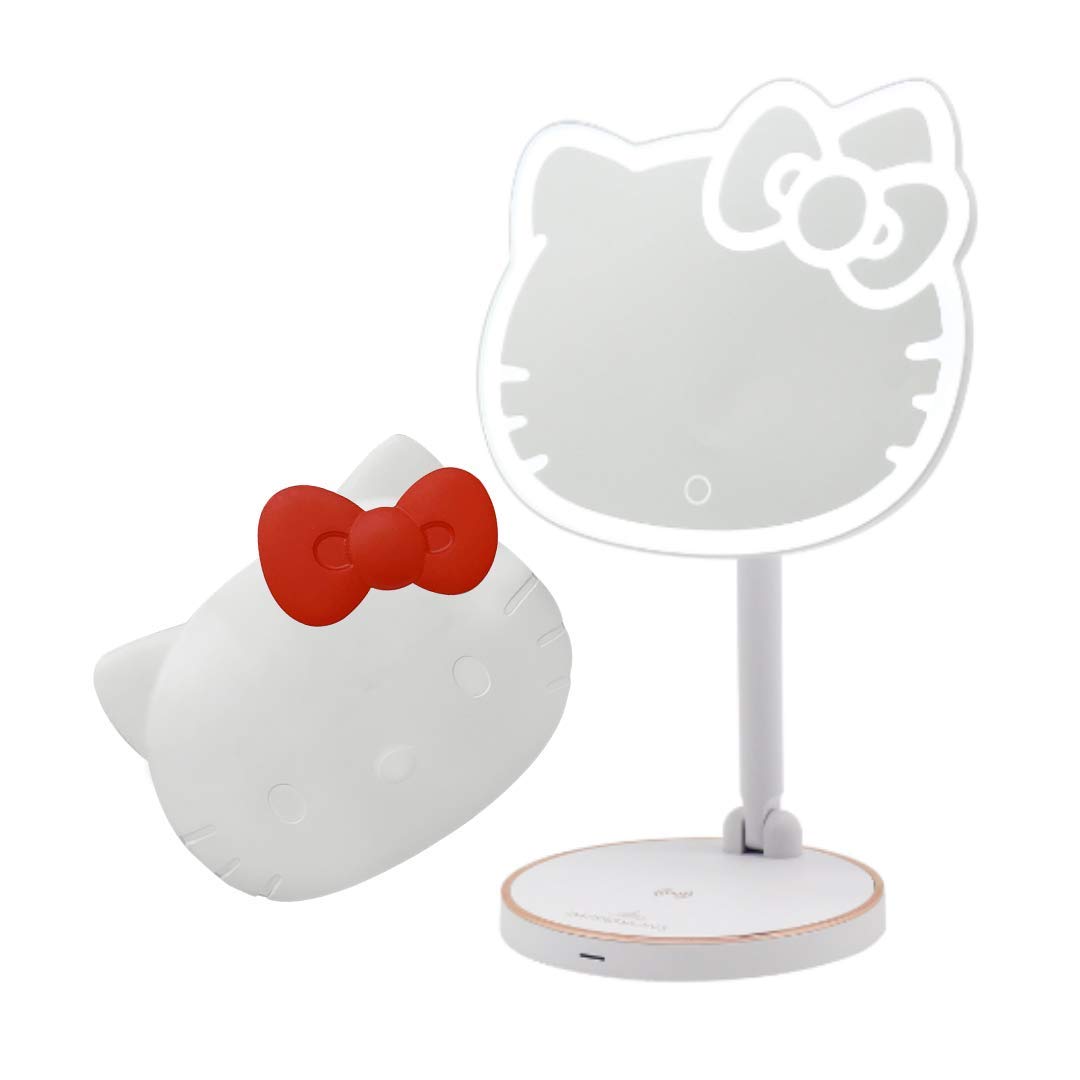 Hello Kitty Rechargeable LED Makeup Mirror Set with Adjustable Light - Portable Vanity Mirror for Girls & Women | Perfect for Home Dressing Table, Travel, and Gift Giving