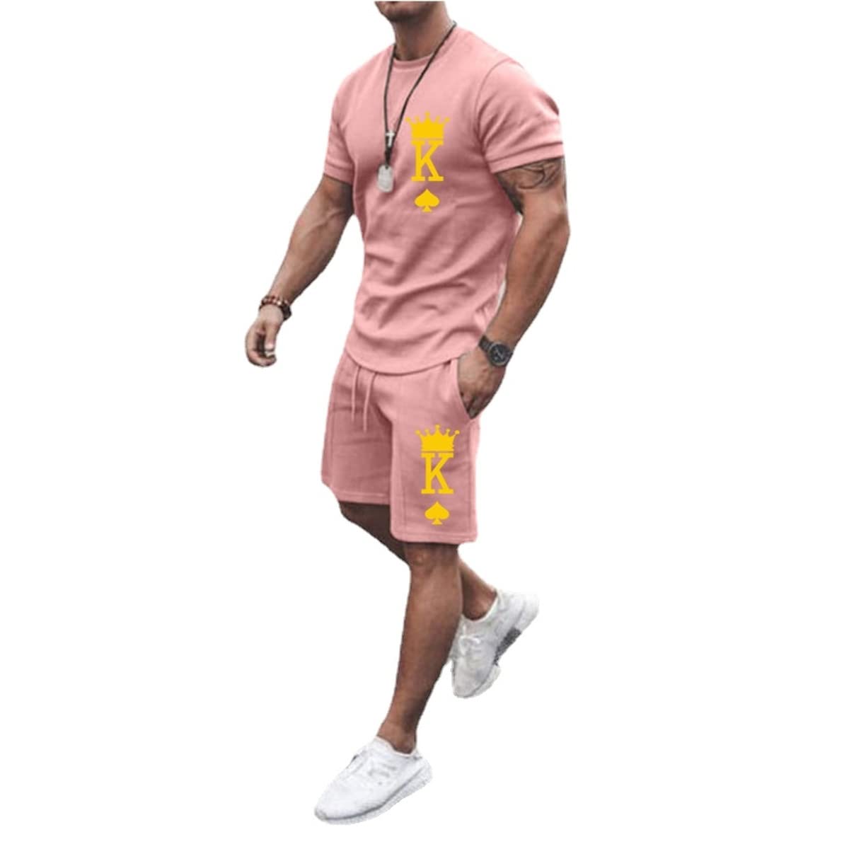 MARLLCO Men's Summer Tracksuits 2-Piece Set - Short Sleeve Graphic T-Shirt & Athletic Shorts with 3D Poker Design for Gym, Sports & Casual Wear
