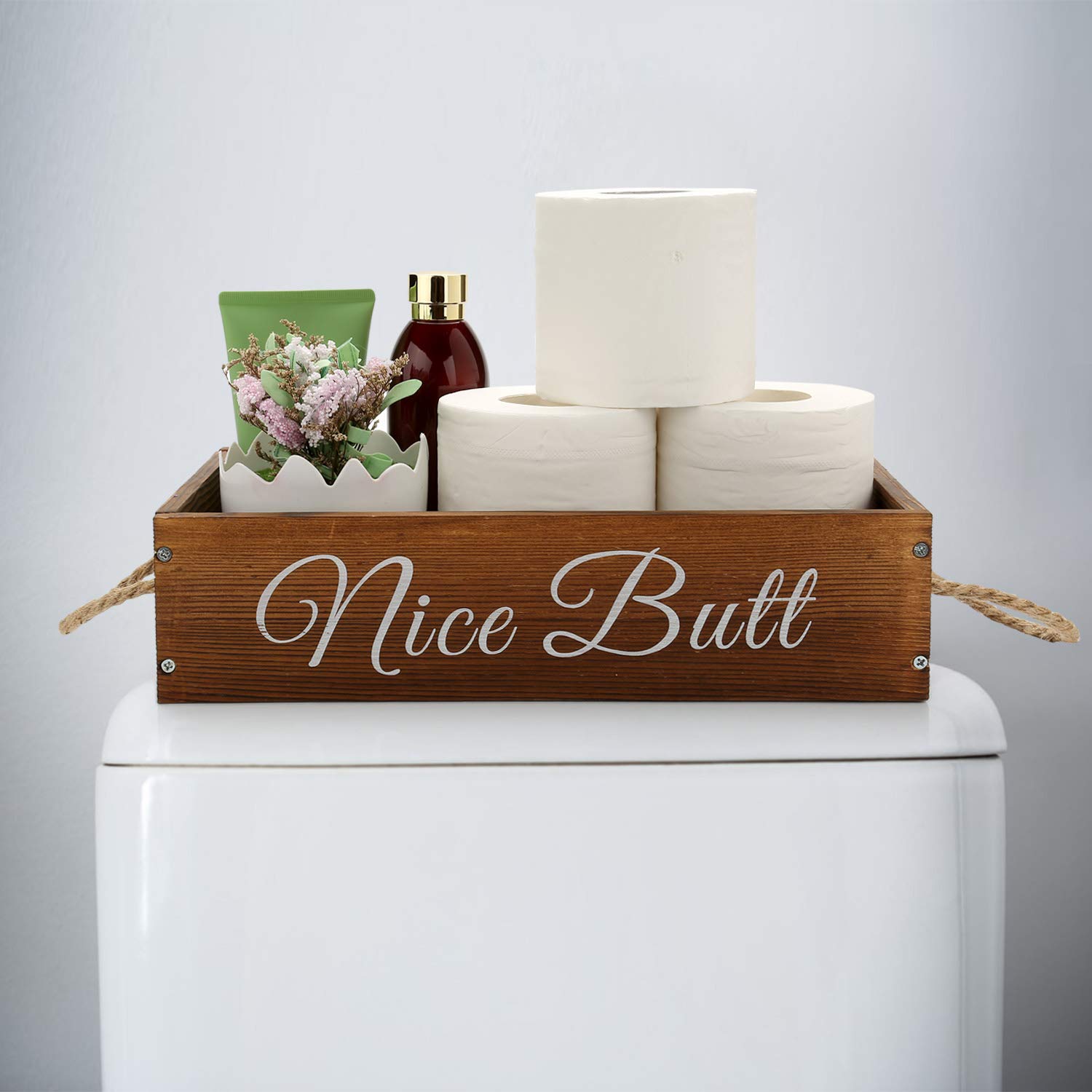 Funny Toilet Paper Holder - Rustic Farmhouse Bathroom Decor Box with Storage Organizer | Wooden Bathroom Accessories for Farmhouse & Rustic Home Decor | Perfect for Powder Rooms, Guest Baths & Country Style Homes