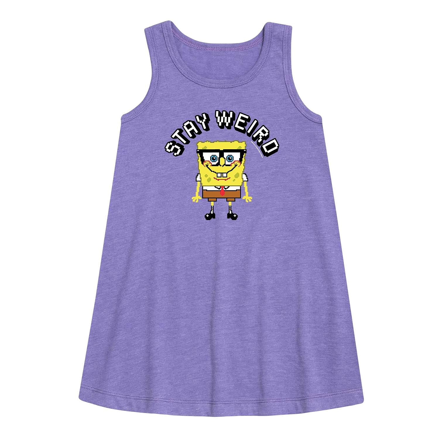 Spongebob Squarepants Stay Weird A-Line Dress for Toddler & Youth Girls | HYBRID APPAREL | Cute Cartoon Character Outfit for Playdates, Birthday Parties & Casual Wear