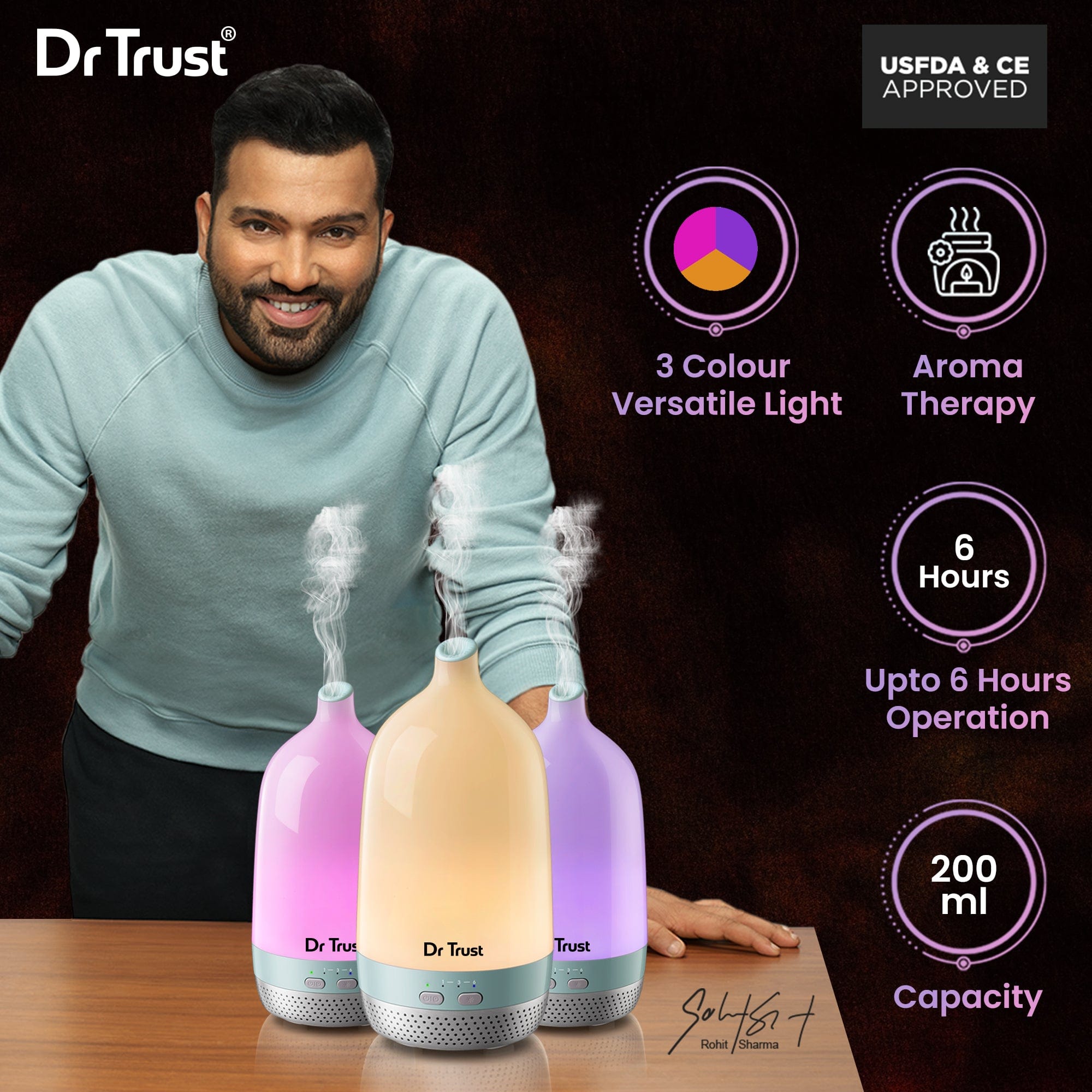 Dr Trust USA Luxury Cool Mist Humidifier & Essential Oil Diffuser - 903 Model for Aromatherapy, Home & Office Use | Color Changing LED | Auto Shut-Off | Perfect for Dry Air Relief, Baby Nursery & Yoga Room