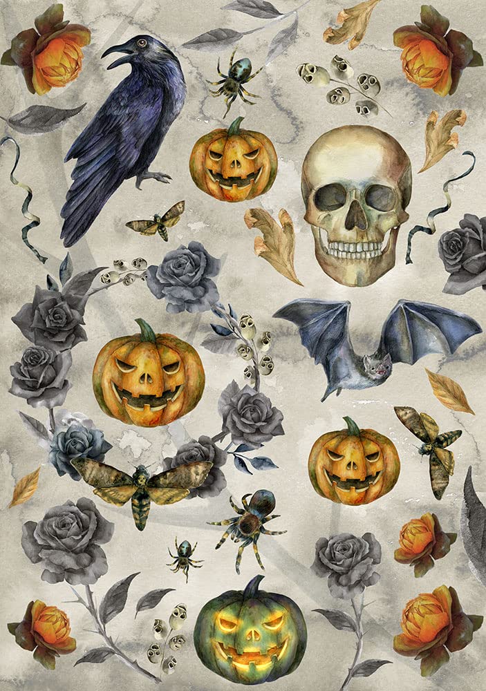 Decoupage Rice Paper A4 Size for American Holidays - Thanksgiving, Halloween, 4th of July (Scary Halloween Design - 2 Sheets) | Perfect for Scrapbooking, Card Making, and DIY Home Decor Projects