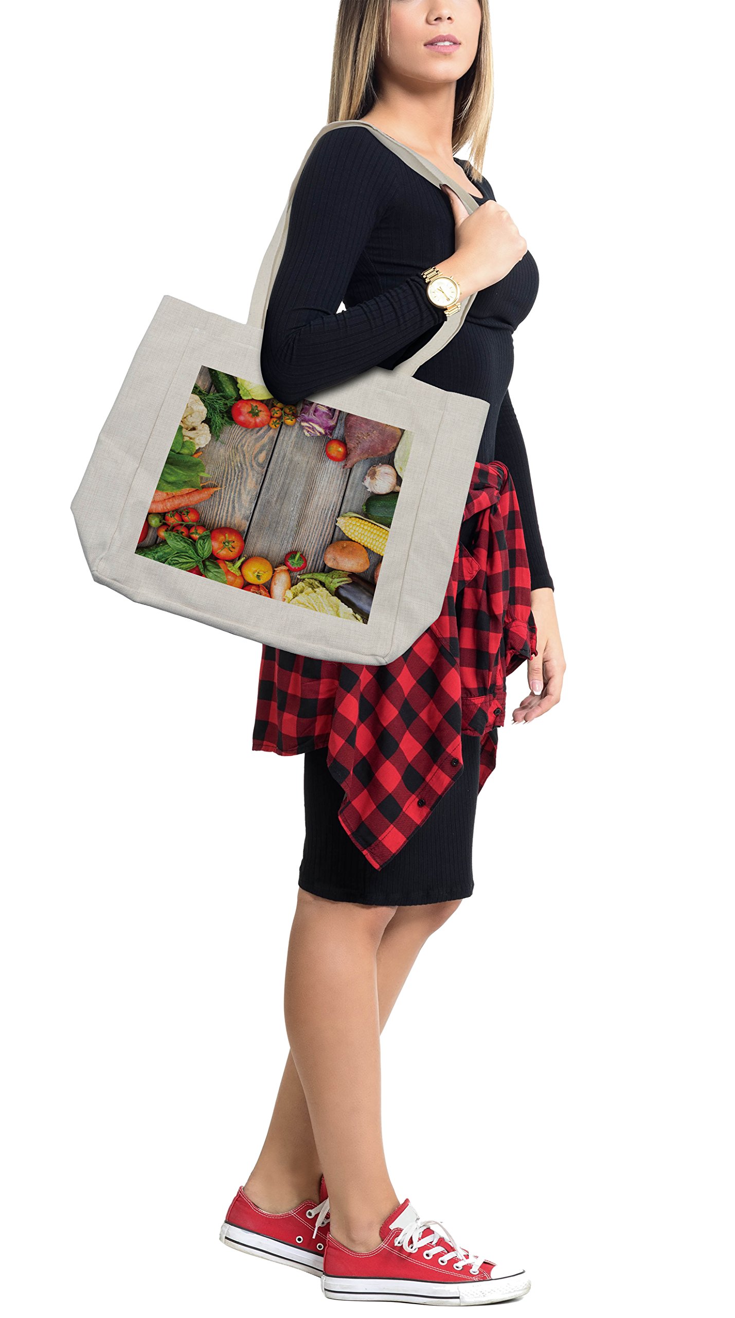Eco-Friendly Reusable Grocery Bag with Vegetables Print - 15.5