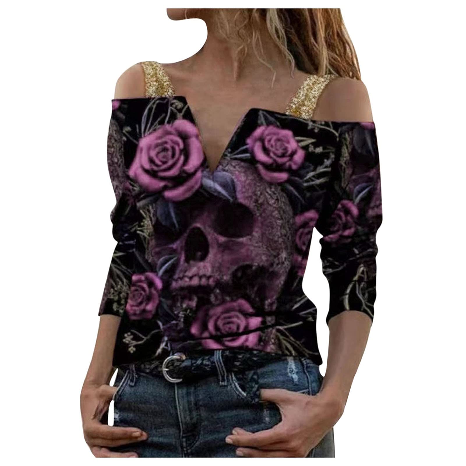 Women's Casual Rose Print Sweatshirt - Long Sleeve Fashion Blouse with Drop Shoulder Design for Tall Women | Perfect for Everyday Wear, Date Nights & Office Outfits