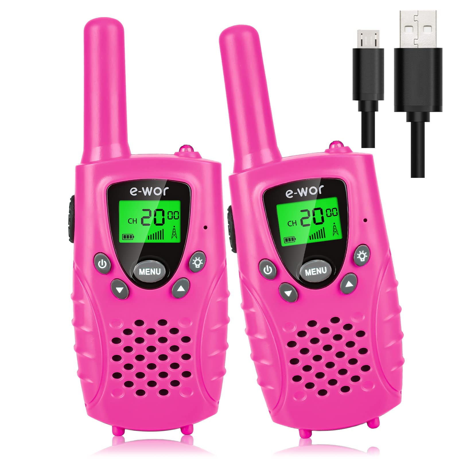 Rechargeable Kids Walkie Talkies 2 Pack - 22 Channels with LCD Backlit Display & Flashlight, 4 Mile Range - Perfect Christmas/Birthday Gift for Boys & Girls Ages 3-12 (Pink) | Outdoor Adventures, Camping, Hiking & Family Games
