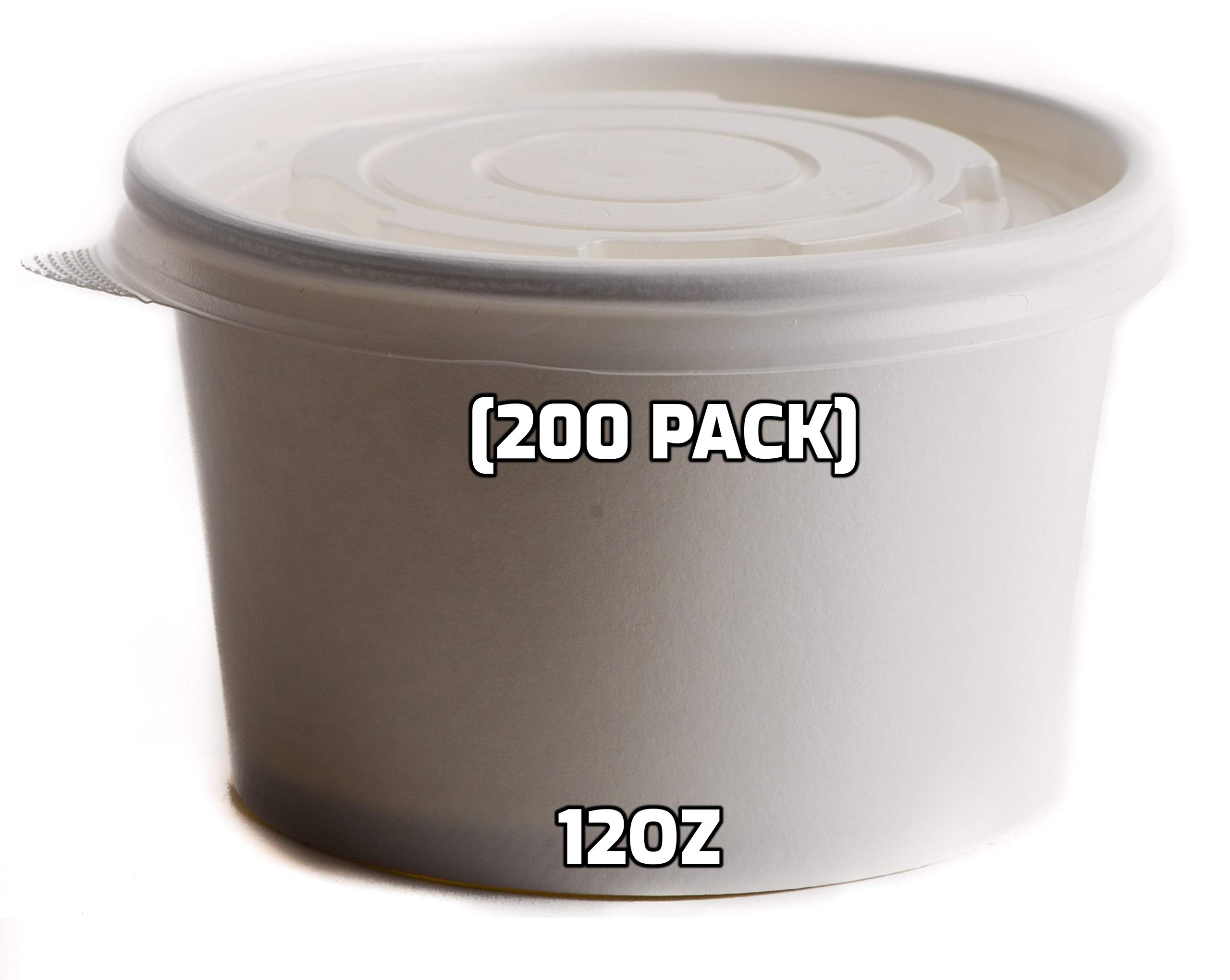 200-Pack 12 oz Disposable White Paper Soup Containers with Lids - Microwave Safe Takeout Containers for Ice Cream, Frozen Yogurt, Deli Foods & Restaurant To-Go Meals | Perfect for Catering, Food Storage & Meal Prep