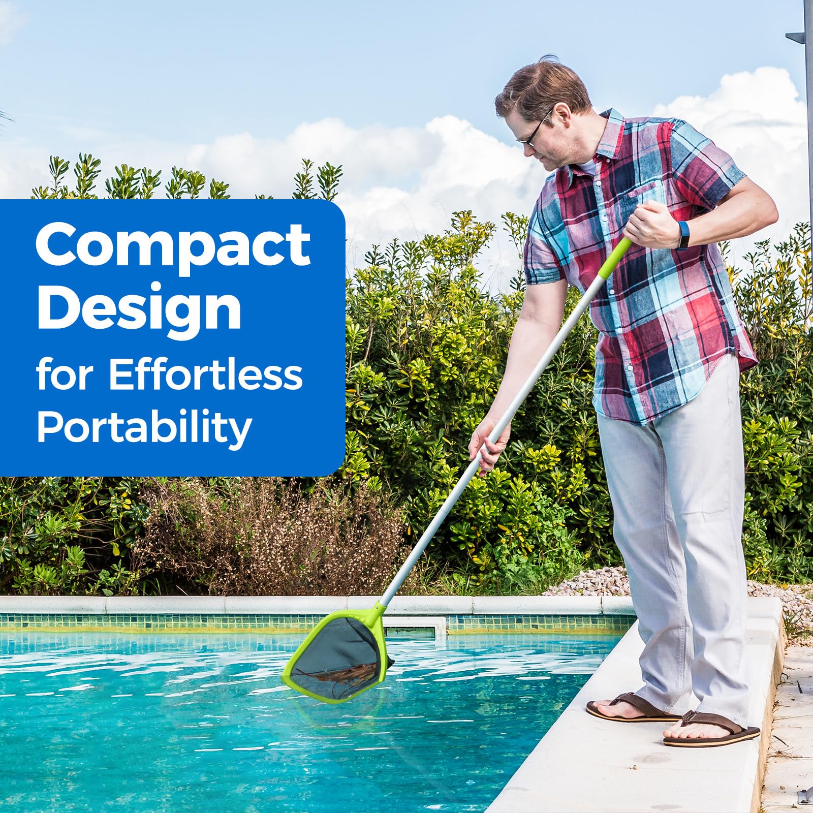 Swimming Pool Skimmer Net 57 Inches - 4-Section Telescopic Aluminum Pole Leaf Rake Net for Fast Cleaning Ponds, Hot Tubs, Spas - Ideal for Backyard, Inground & Above Ground Pools