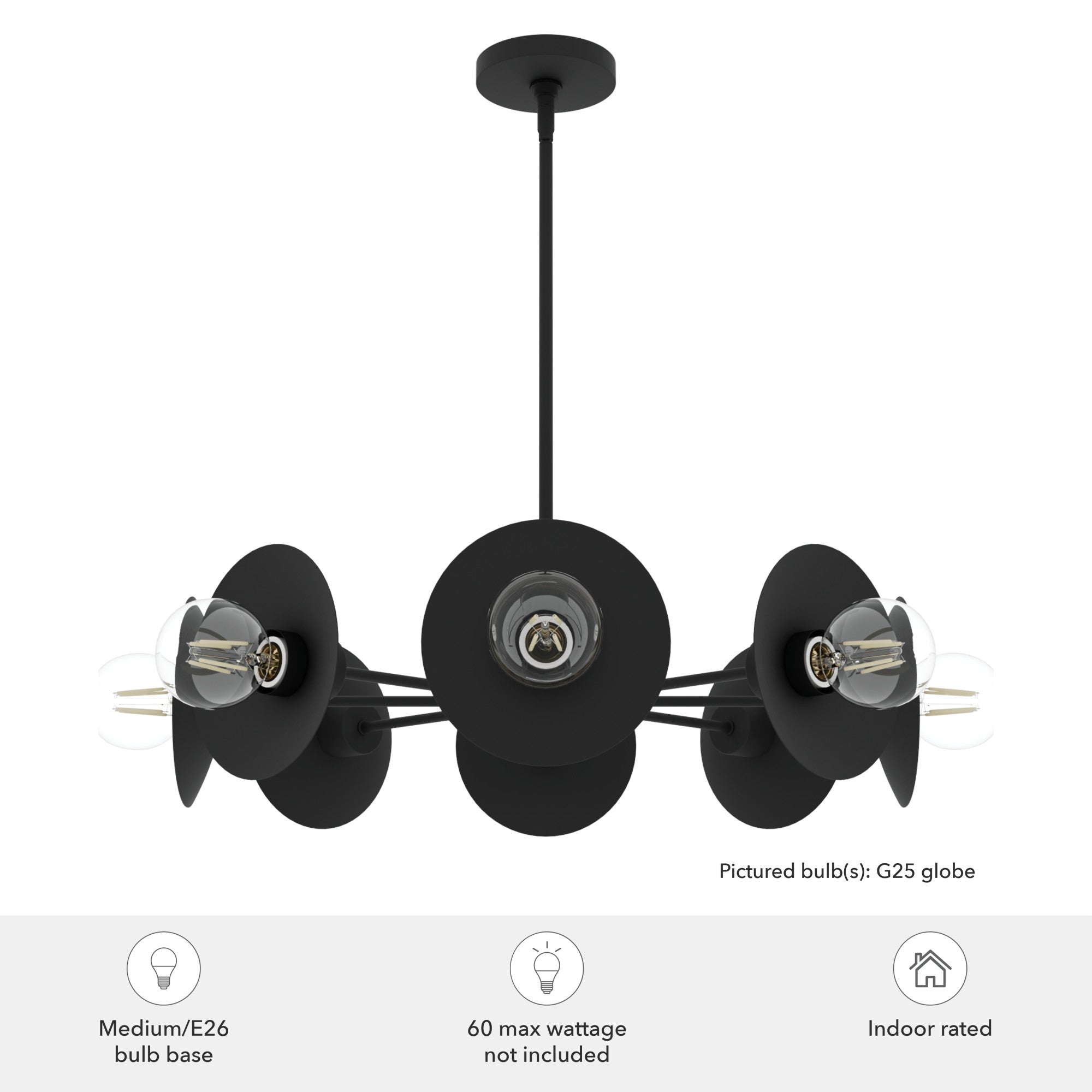 Hunter Fernando 8-Light Matte Black Chandelier Ceiling Fixture - Jasmine Roth Collection | Modern Farmhouse Lighting for Dining Room, Living Room & Bedroom