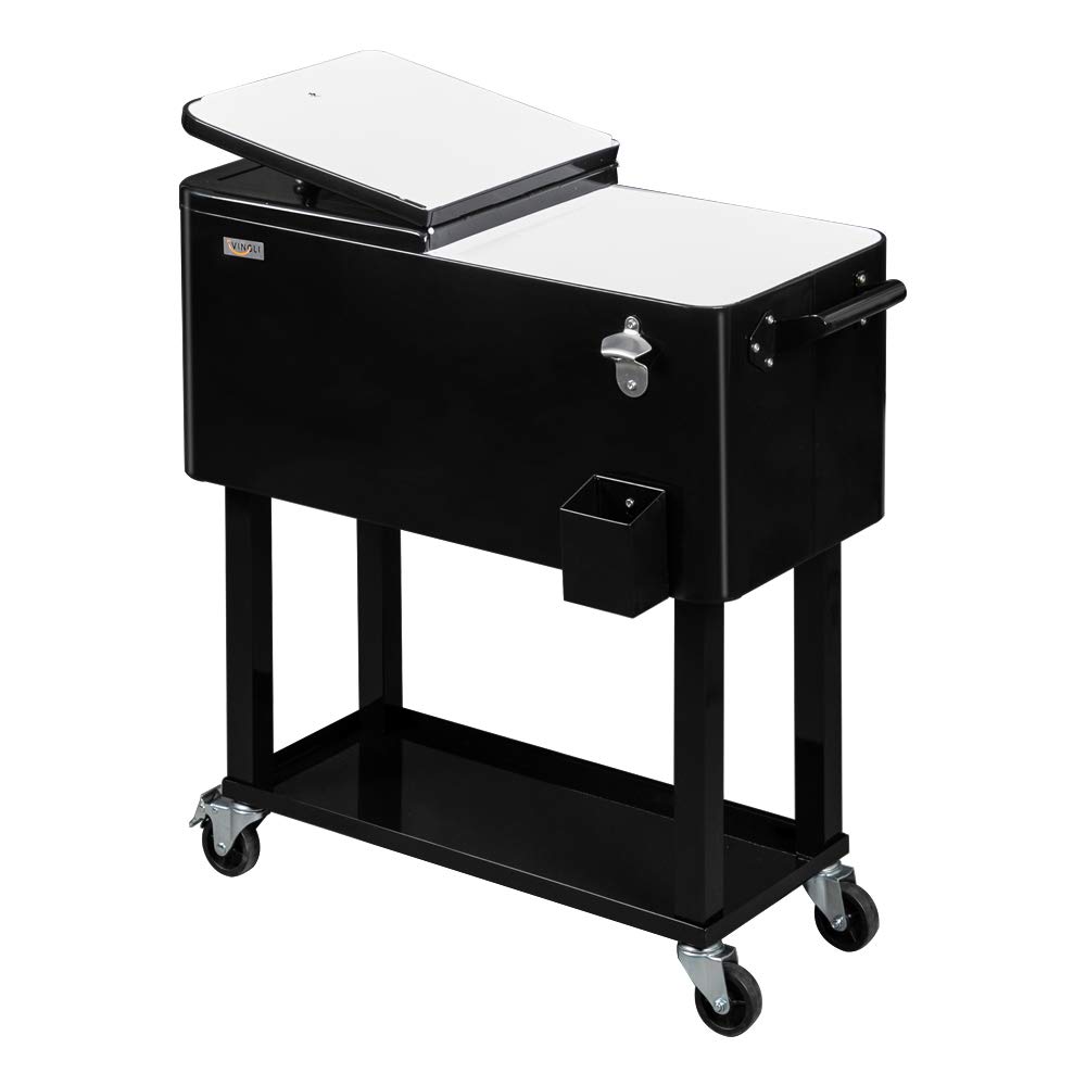 VINGLI 80 Quart Rolling Cooler Cart with Wheels - Portable Beverage Cooler for Outdoor Parties, Picnics, Camping & Tailgating - Includes Built-in Shelf, Bottle Opener & Drain Plug - Perfect for Poolside Drinks, Beach Trips & Backyard BBQs