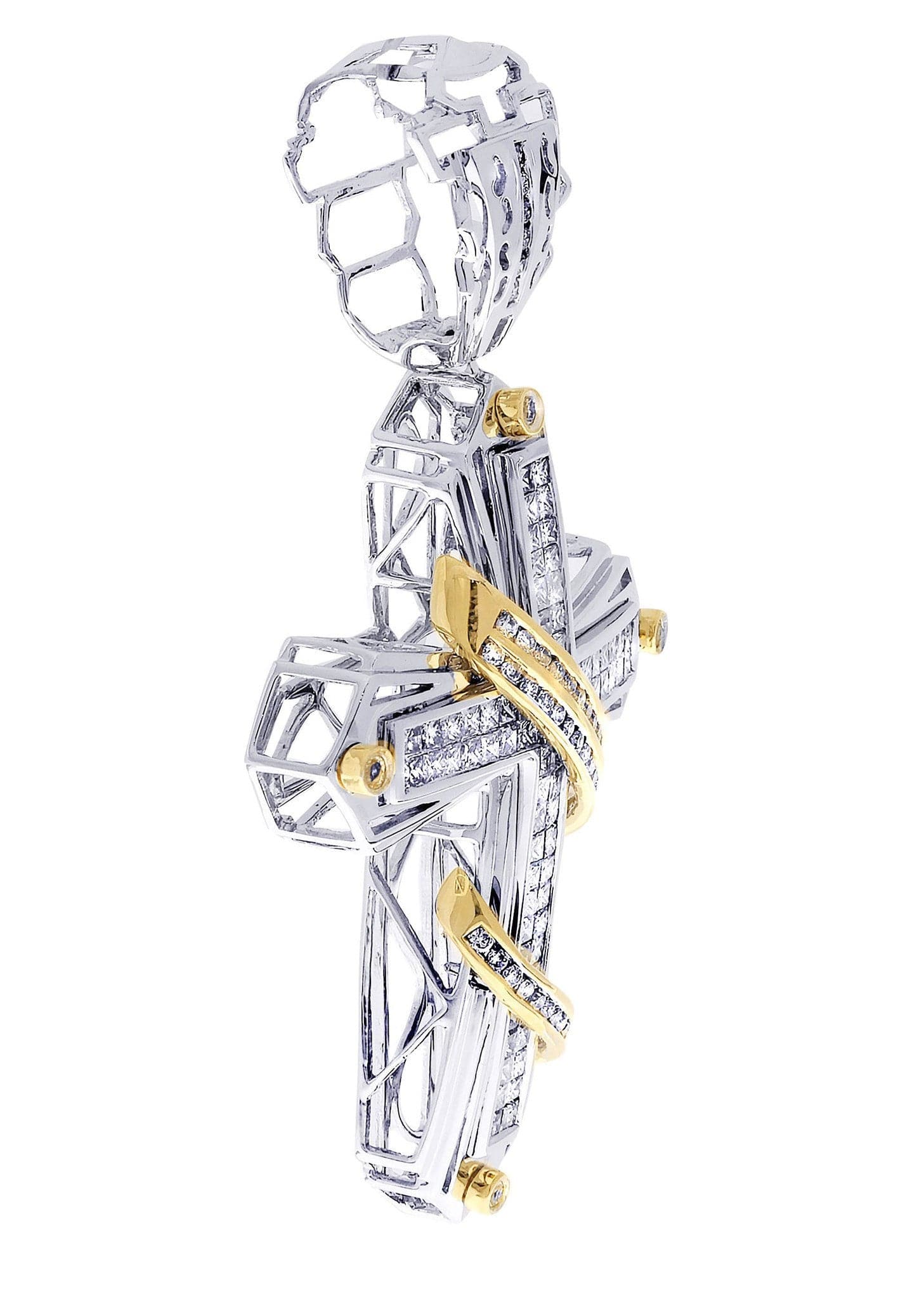 3.57 Carat Diamond Cross Pendant Necklace - 19.95 Grams Solid Gold Religious Jewelry for Women - Perfect for Baptism, First Communion & Special Occasions