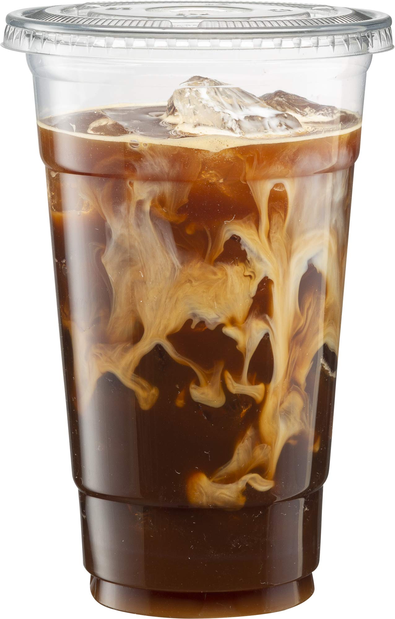 50 Sets - 32 Oz Clear PET Plastic Cups with Lids for Iced Coffee, Milkshake, Smoothies, Slushies - Disposable Party Cups for Cold Drinks, Slurpee, Outdoor Events & Home Entertaining