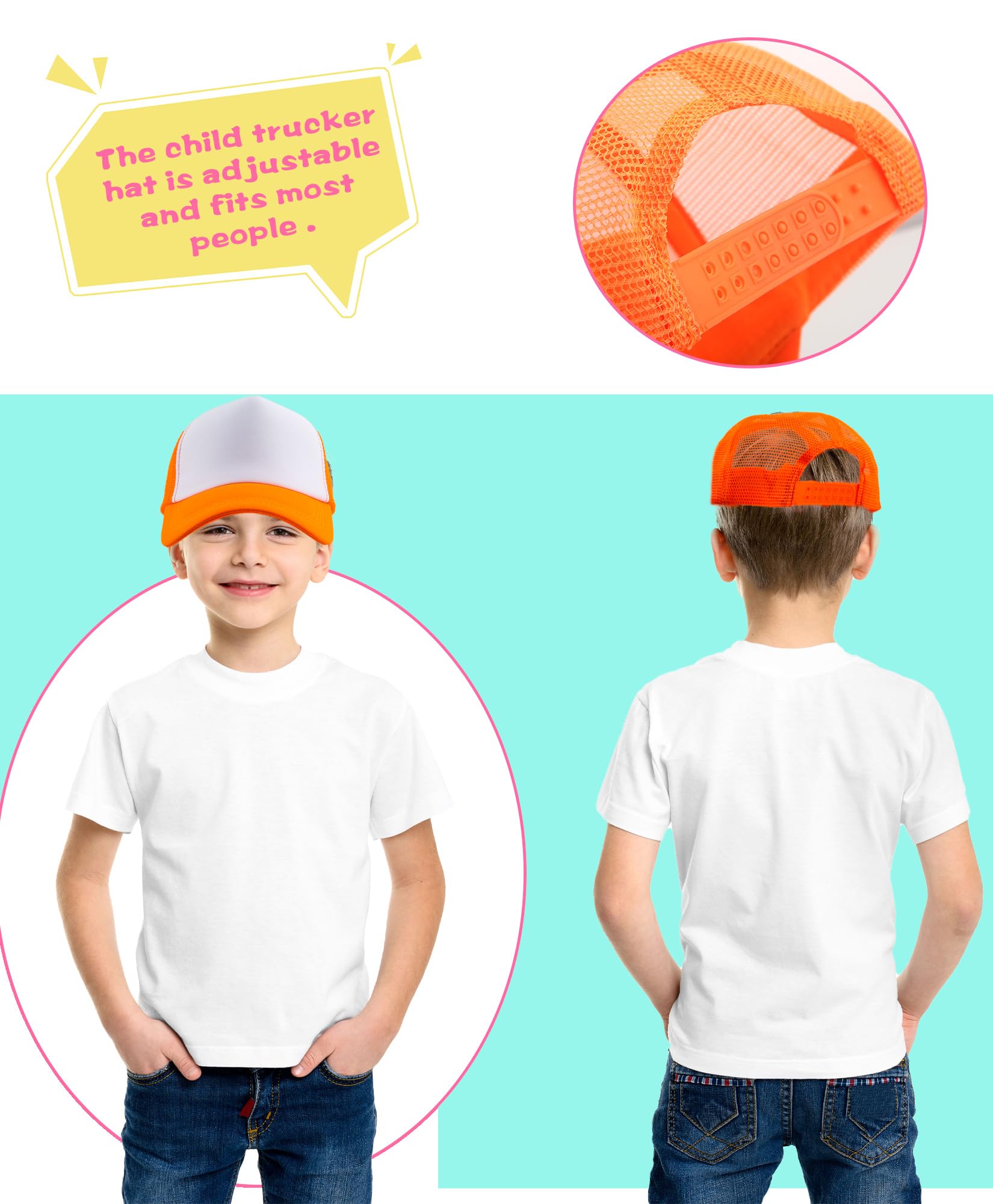 SGBETTER 18 Pack Kids DIY Sublimation Blank Trucker Hats - Adjustable Mesh Baseball Caps for Boys & Girls - Perfect for Summer Outdoor Sports, Crafts, and Custom Designs