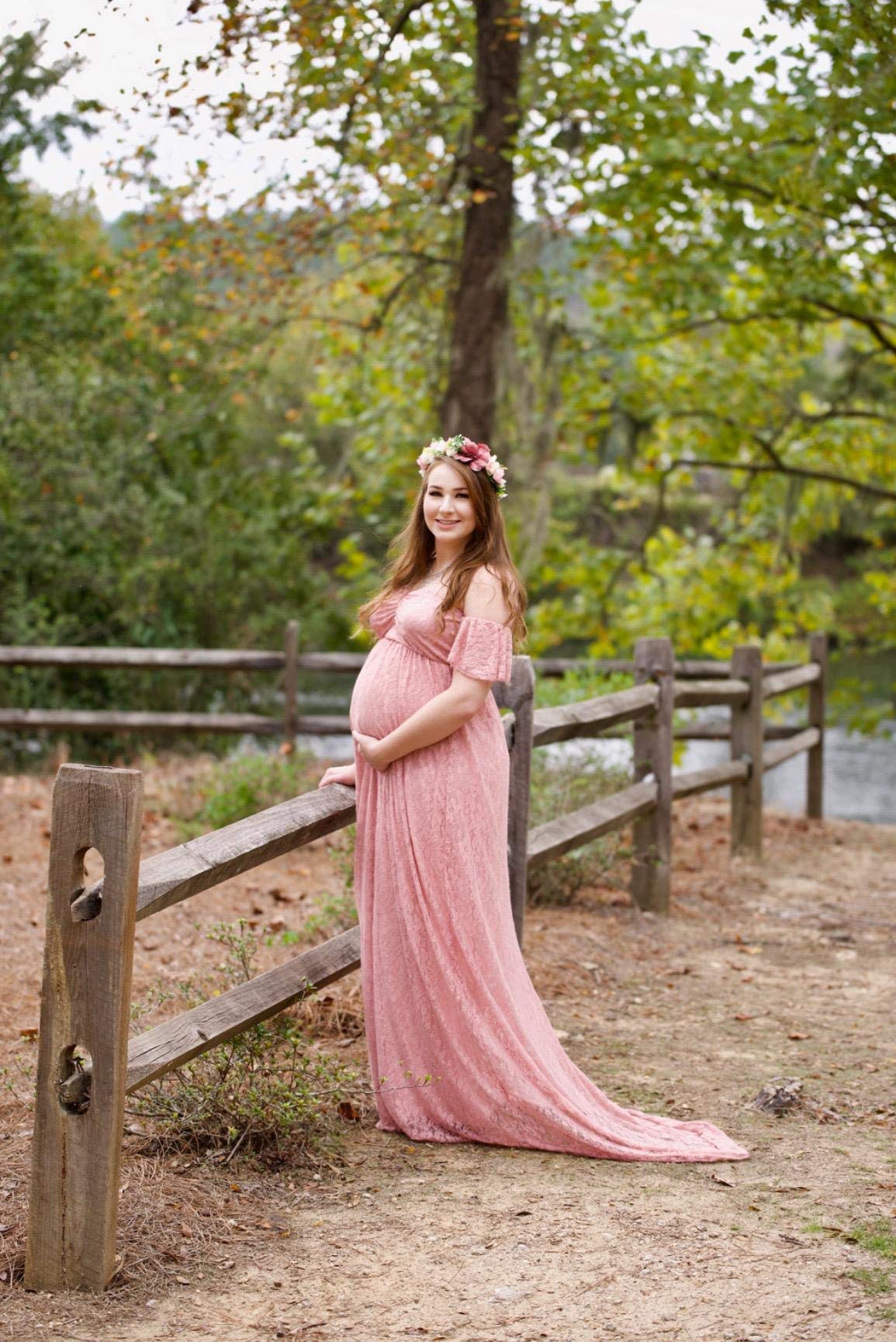 Sicily Women's Lace Off-Shoulder Long Maternity Dress for Pregnancy Photoshoot, Baby Shower & Special Occasions