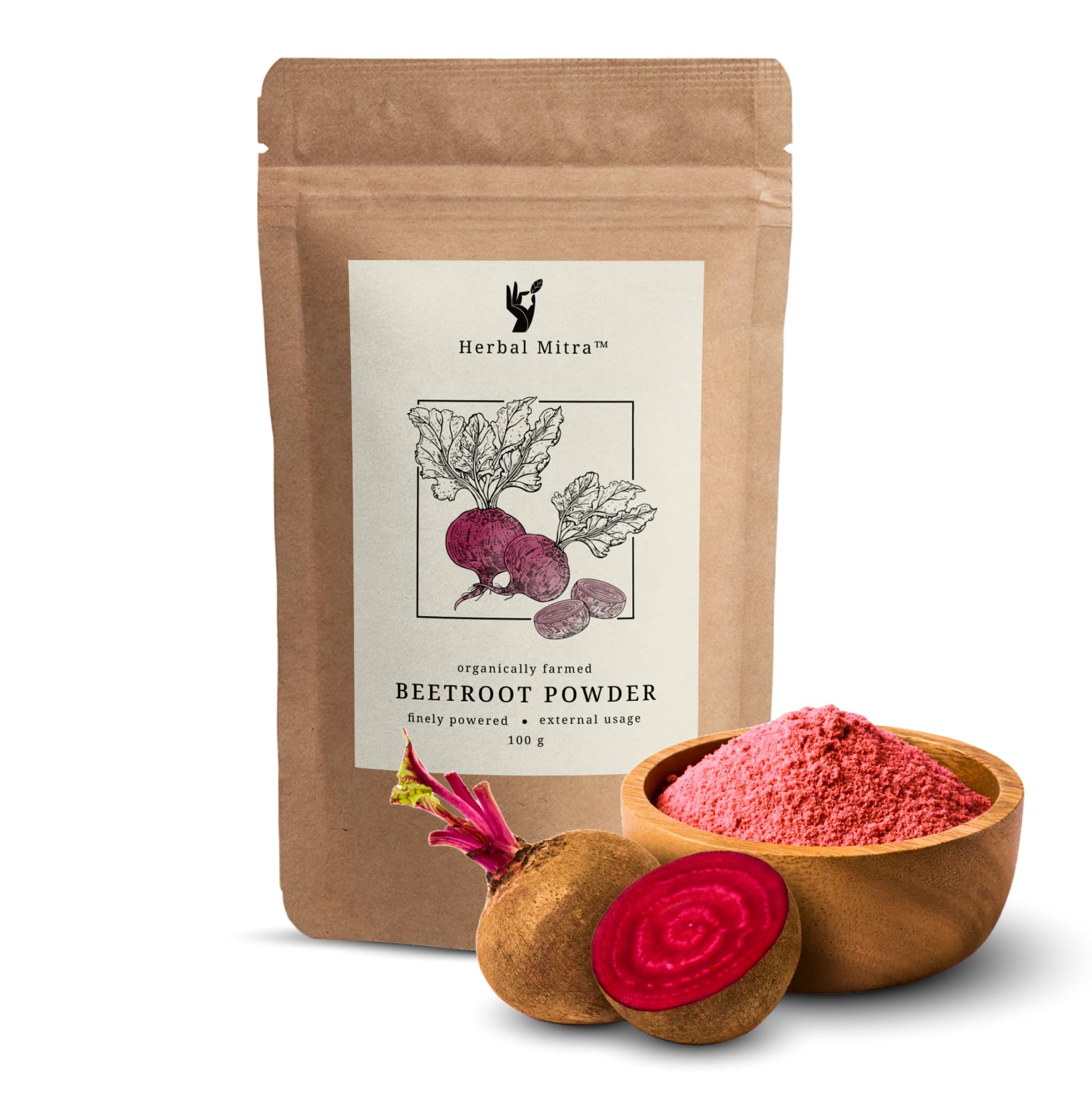 Herbal Mitra 100% Pure Beetroot Powder (200g) - Natural Skin Brightening, Glowing Face Pack for Healthy Pinkish Skin & Rosy Cheeks | Sulfate-Free, Paraben-Free | Perfect for DIY Face Masks & Natural Beauty Routines for Men & Women
